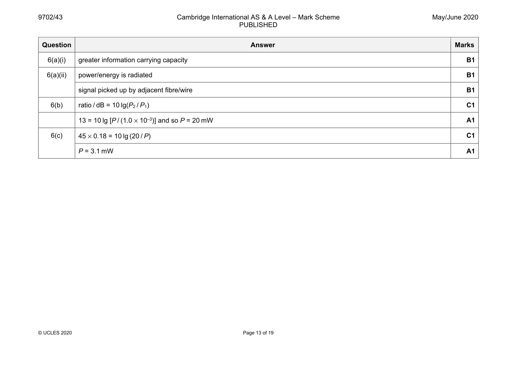 Mark scheme, page 13 of 19