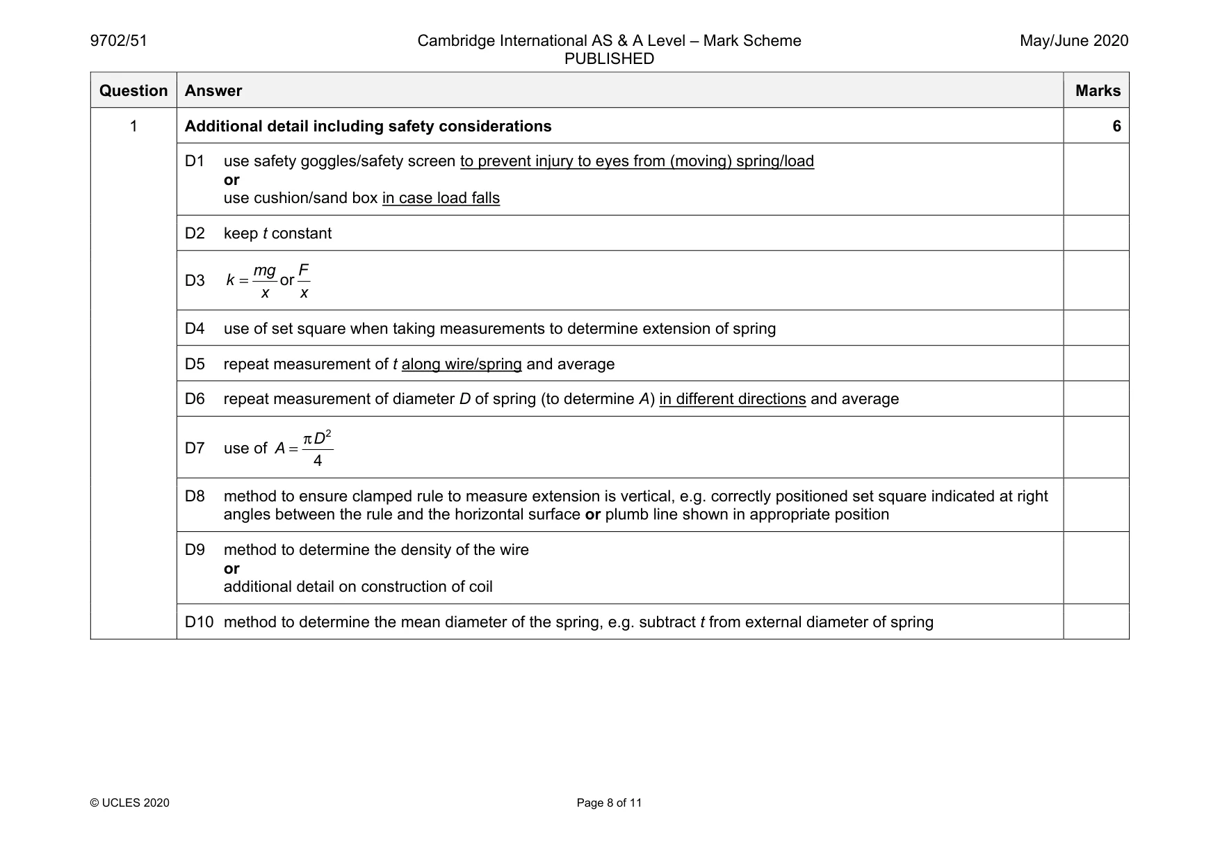 Mark scheme, page 8 of 11