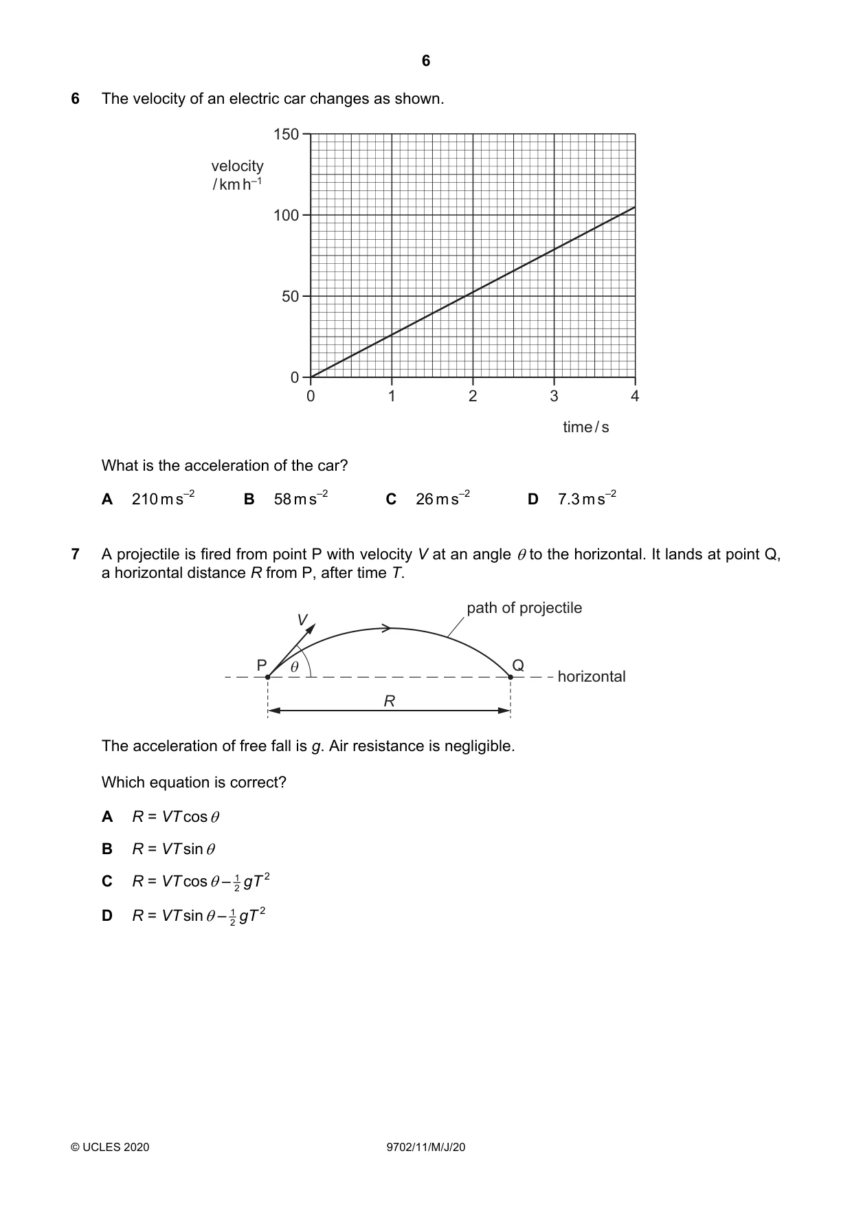 Cambridge A Level Physics 9702 2020 May/June Paper 1 · Variant 1 question paper, page 6 of 20