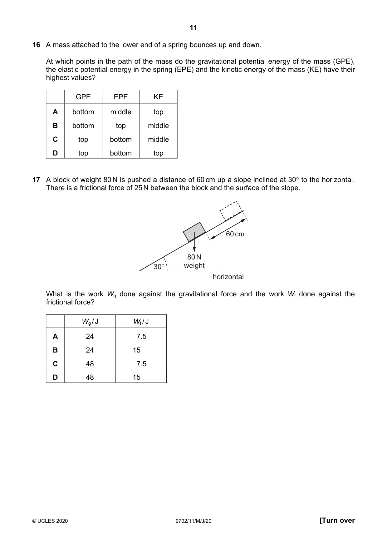 Cambridge A Level Physics 9702 2020 May/June Paper 1 · Variant 1 question paper, page 11 of 20