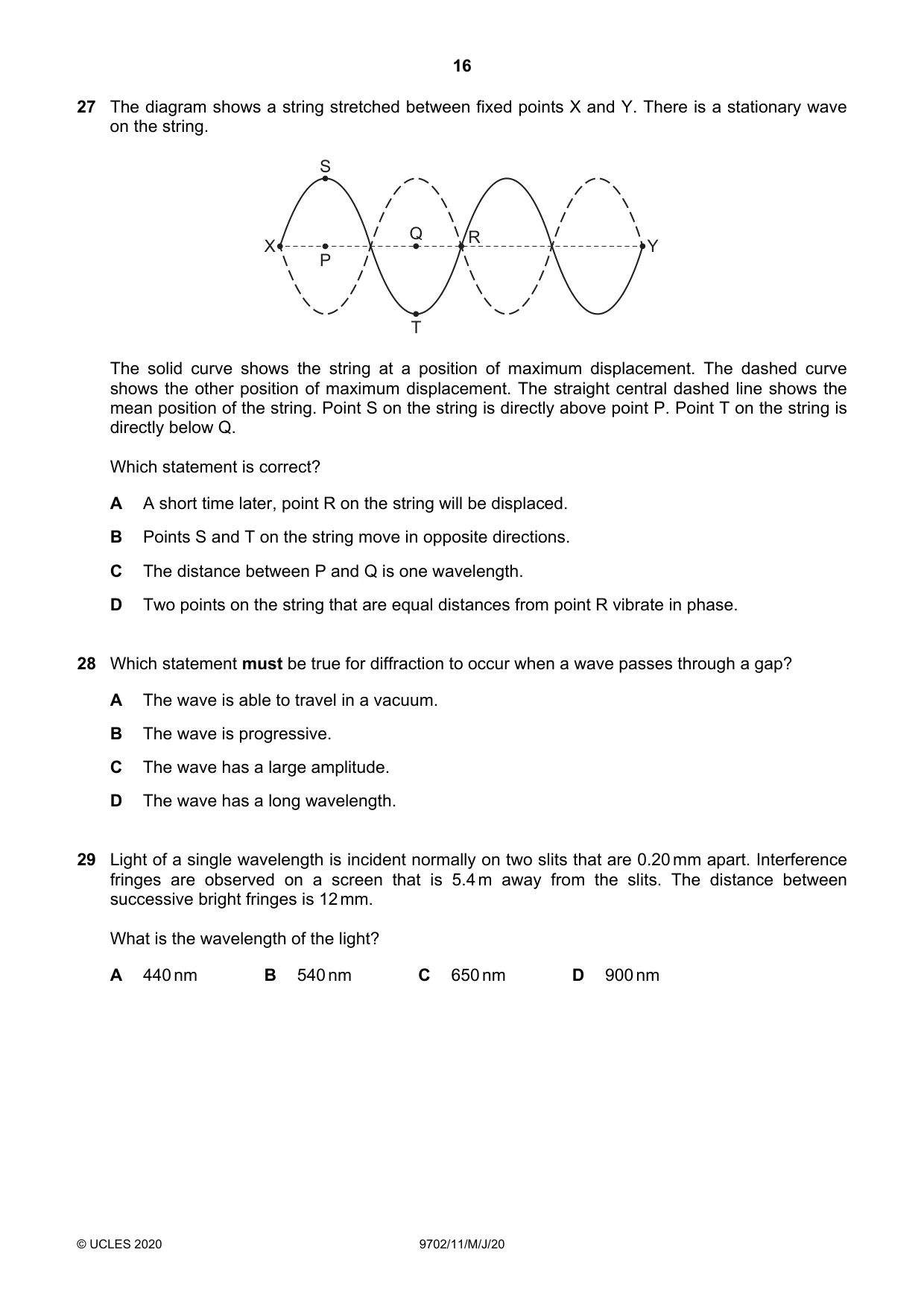 Cambridge A Level Physics 9702 2020 May/June Paper 1 · Variant 1 question paper, page 16 of 20