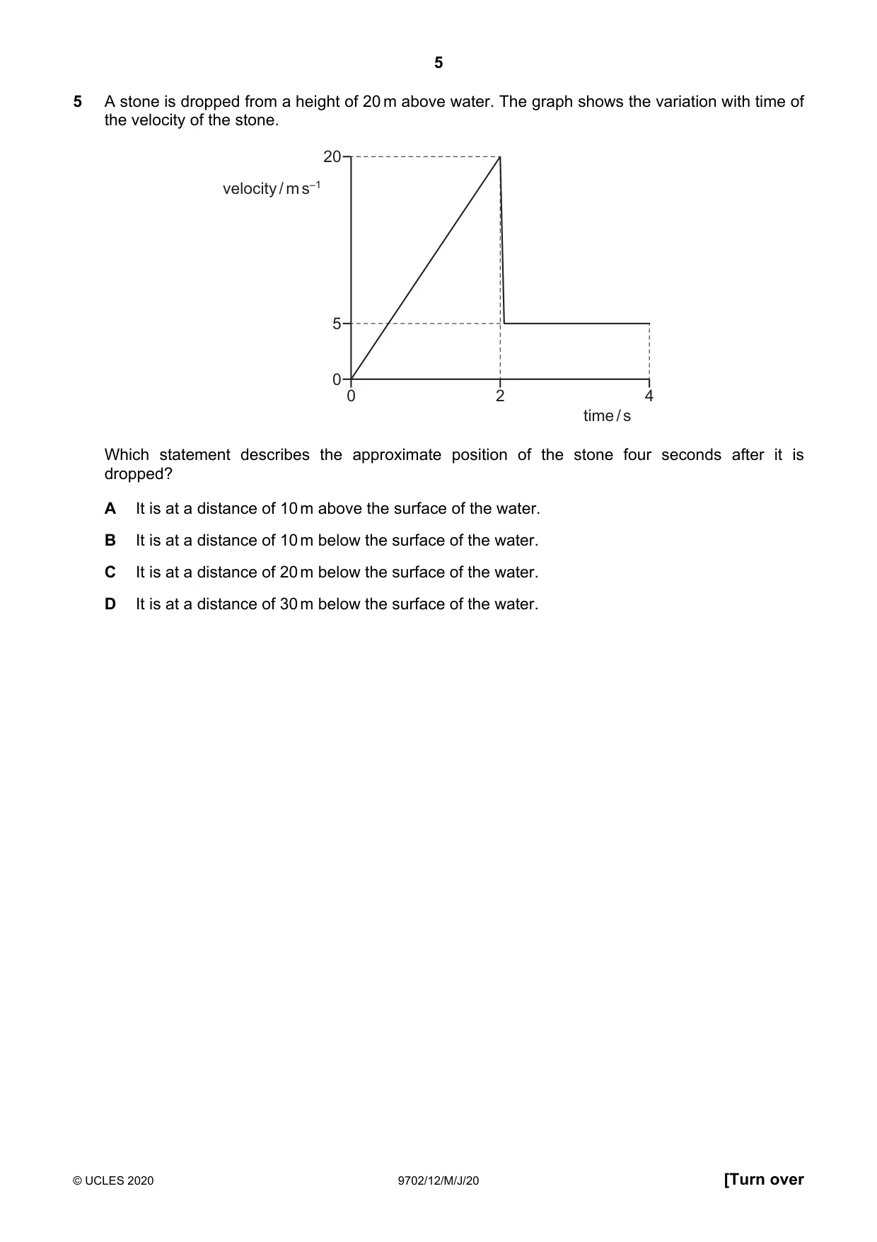 Cambridge A Level Physics 9702 2020 May/June Paper 1 · Variant 2 question paper, page 5 of 24