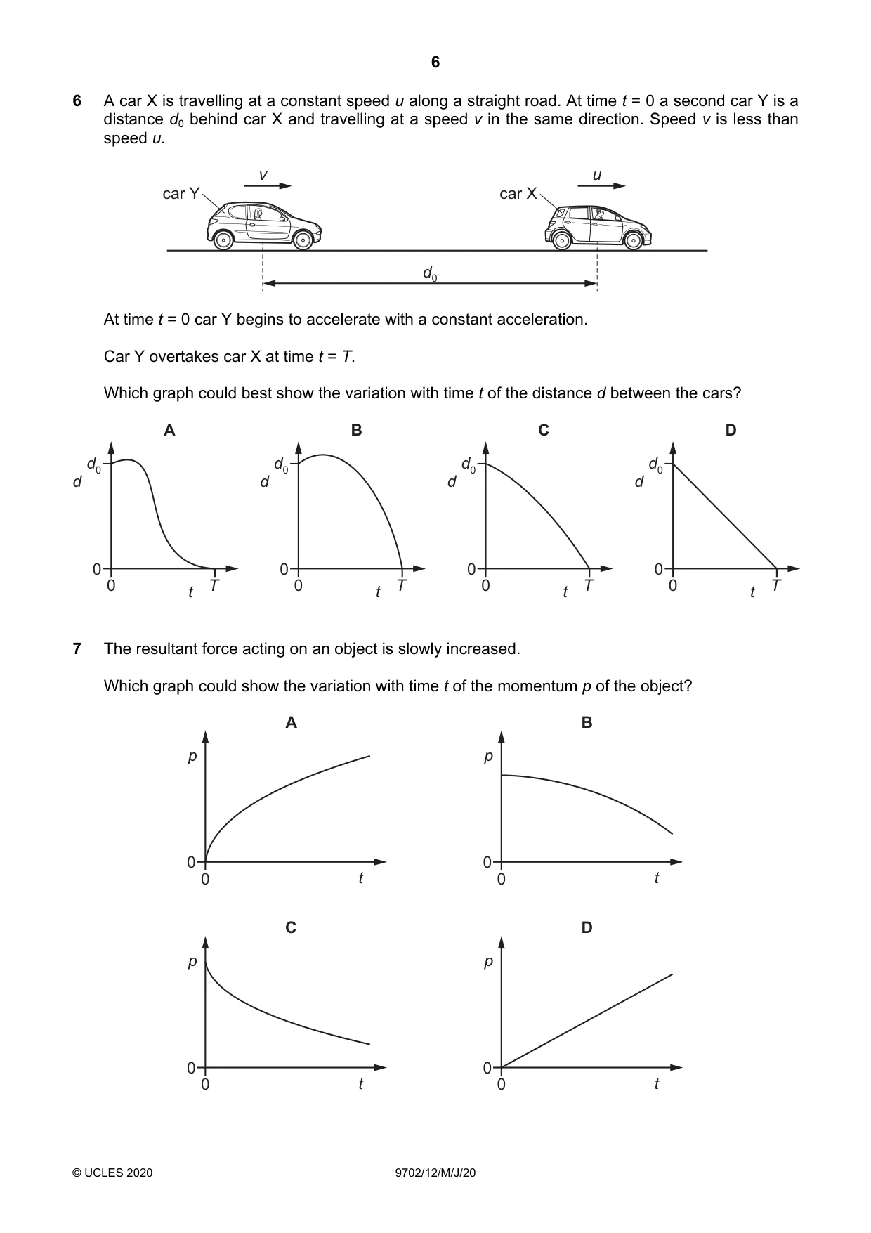 Cambridge A Level Physics 9702 2020 May/June Paper 1 · Variant 2 question paper, page 6 of 24