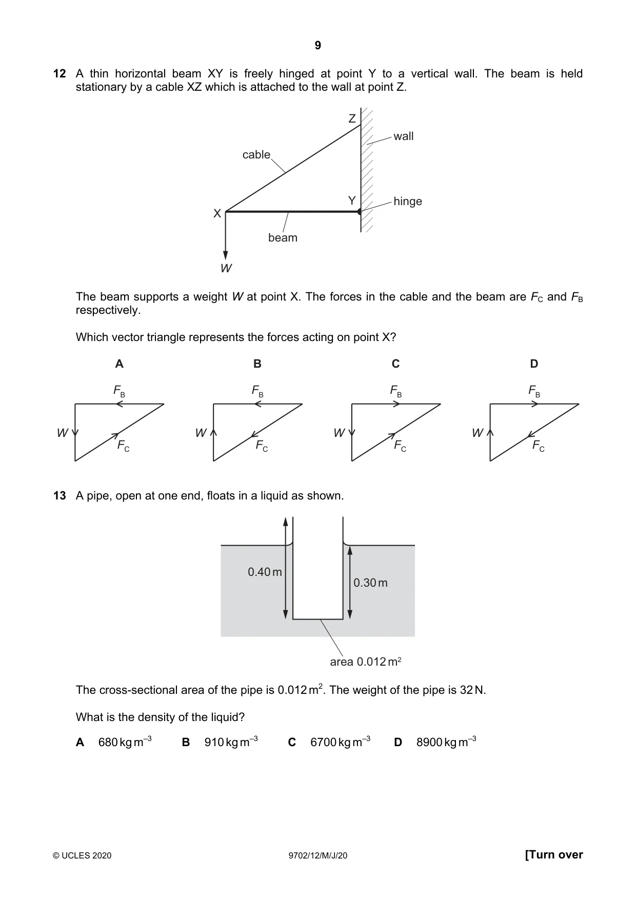 Cambridge A Level Physics 9702 2020 May/June Paper 1 · Variant 2 question paper, page 9 of 24