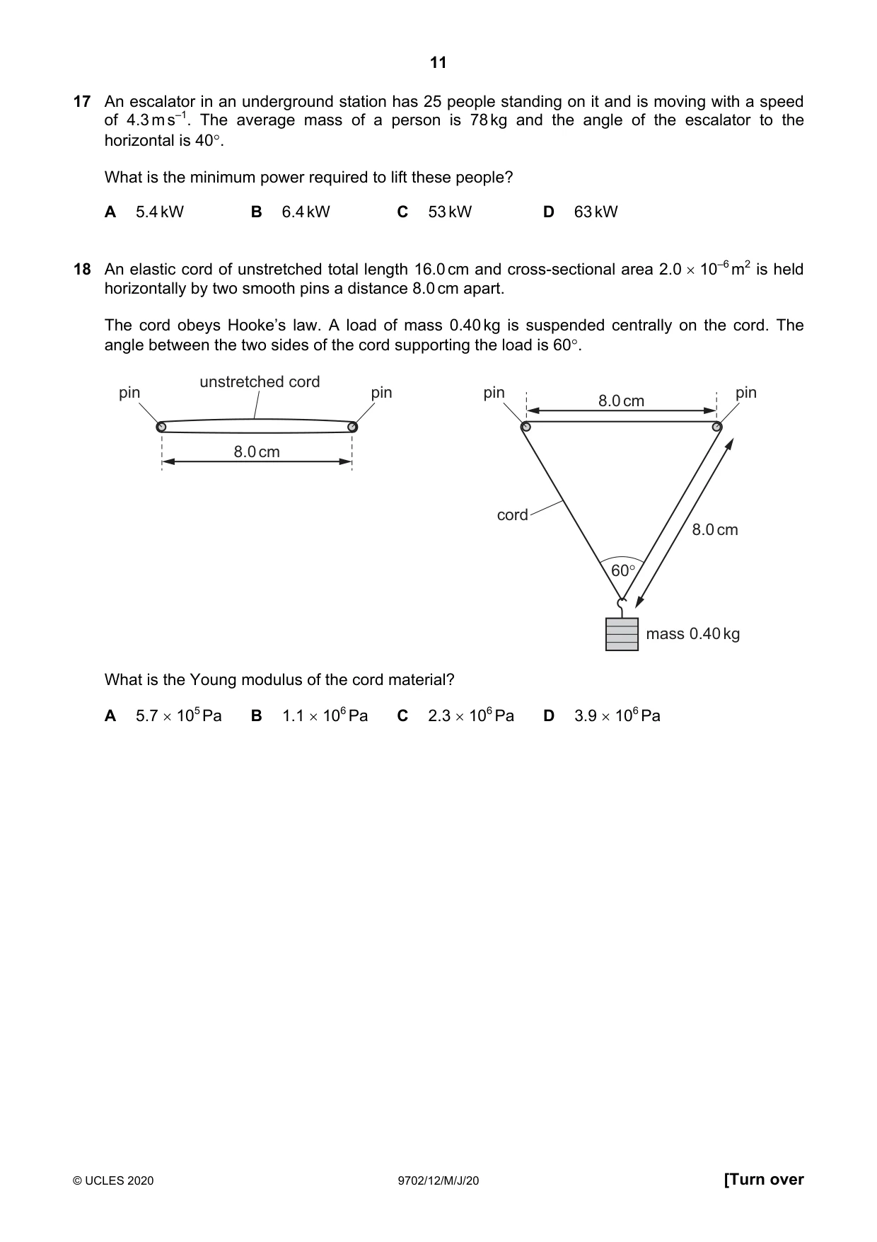 Cambridge A Level Physics 9702 2020 May/June Paper 1 · Variant 2 question paper, page 11 of 24