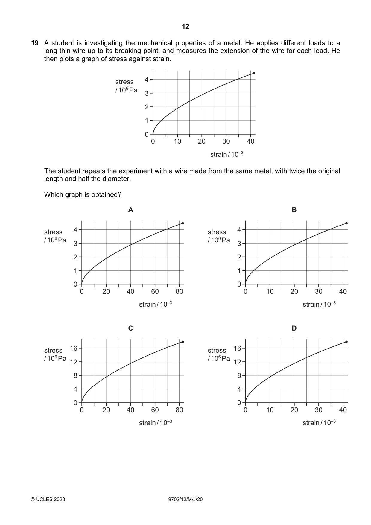 Cambridge A Level Physics 9702 2020 May/June Paper 1 · Variant 2 question paper, page 12 of 24