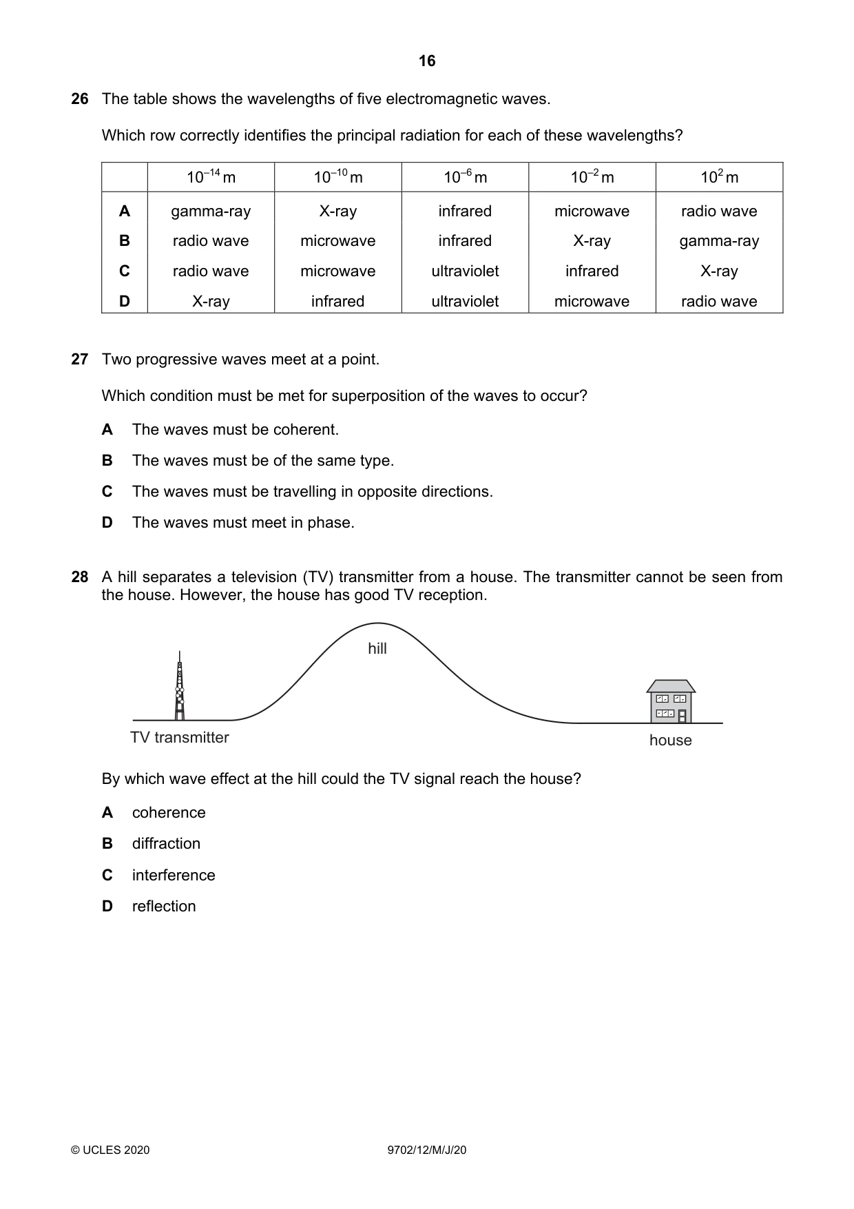 Cambridge A Level Physics 9702 2020 May/June Paper 1 · Variant 2 question paper, page 16 of 24