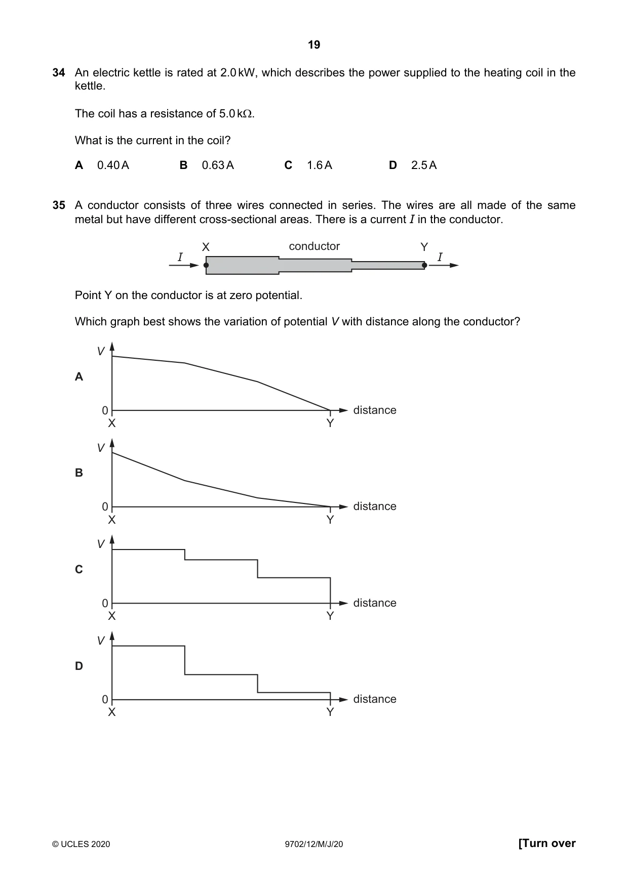 Cambridge A Level Physics 9702 2020 May/June Paper 1 · Variant 2 question paper, page 19 of 24