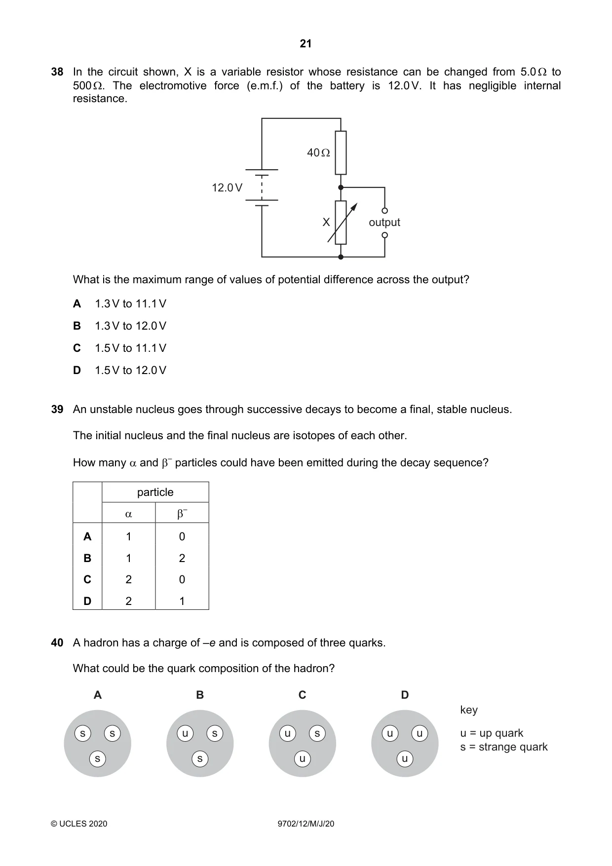 Cambridge A Level Physics 9702 2020 May/June Paper 1 · Variant 2 question paper, page 21 of 24