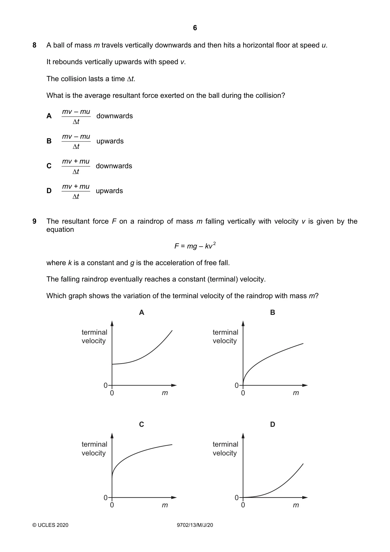 Cambridge A Level Physics 9702 2020 May/June Paper 1 · Variant 3 question paper, page 6 of 24
