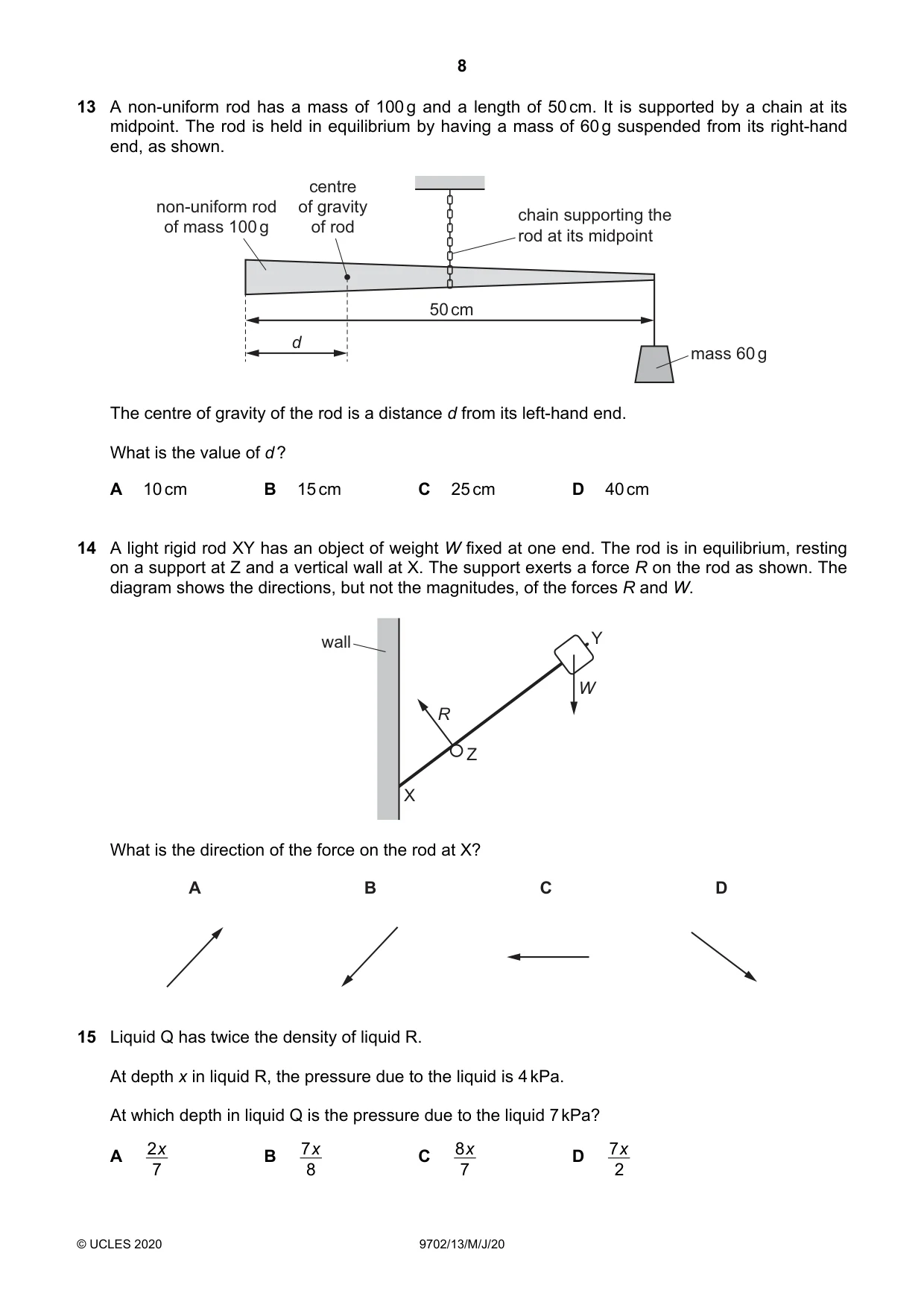 Cambridge A Level Physics 9702 2020 May/June Paper 1 · Variant 3 question paper, page 8 of 24