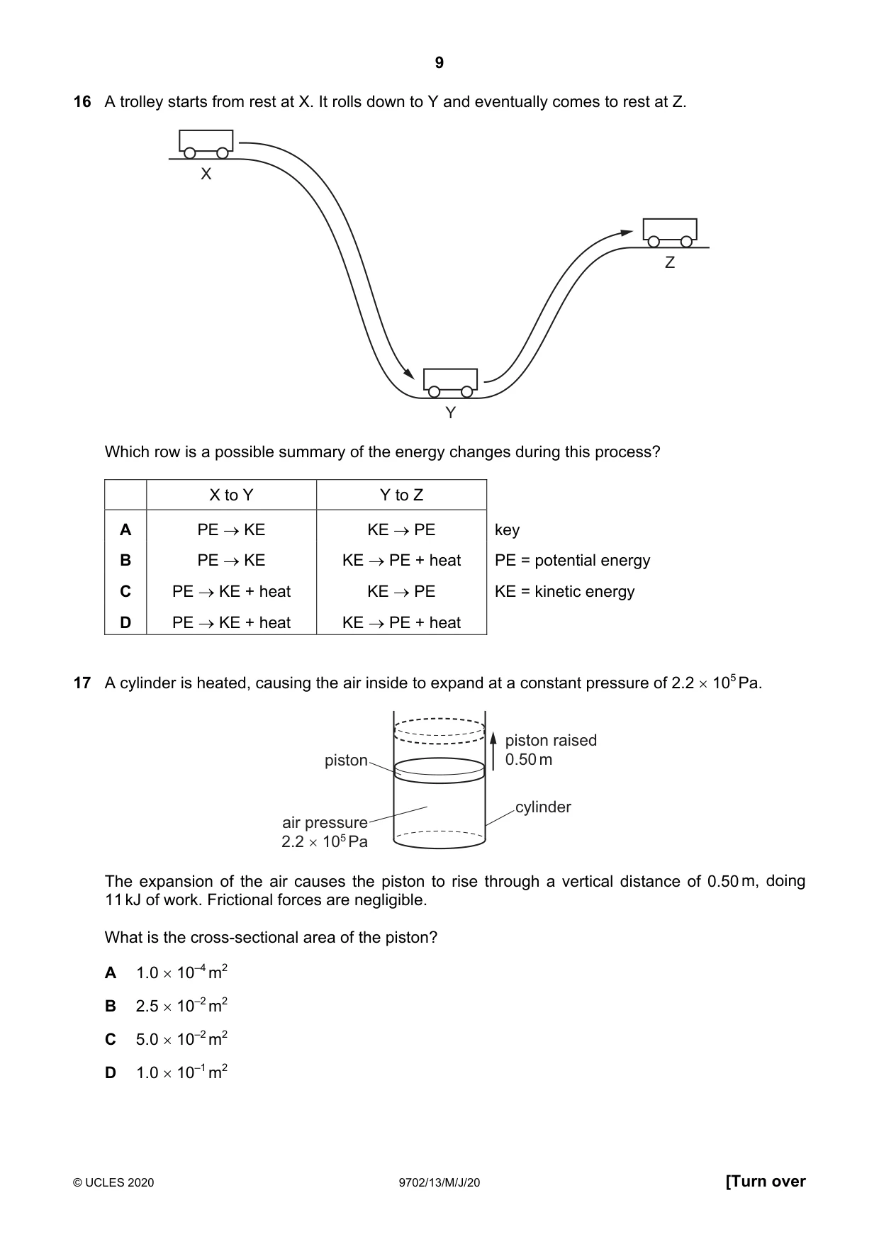 Cambridge A Level Physics 9702 2020 May/June Paper 1 · Variant 3 question paper, page 9 of 24
