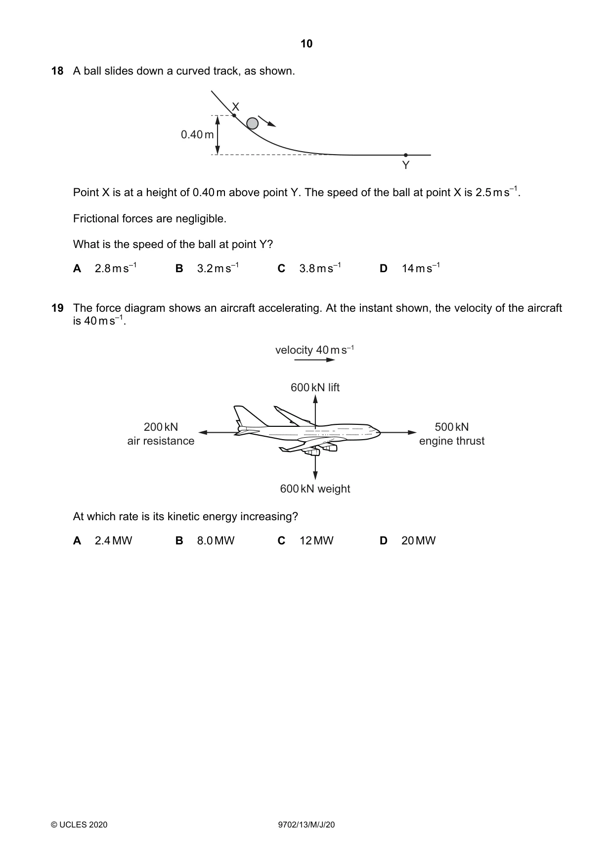 Cambridge A Level Physics 9702 2020 May/June Paper 1 · Variant 3 question paper, page 10 of 24