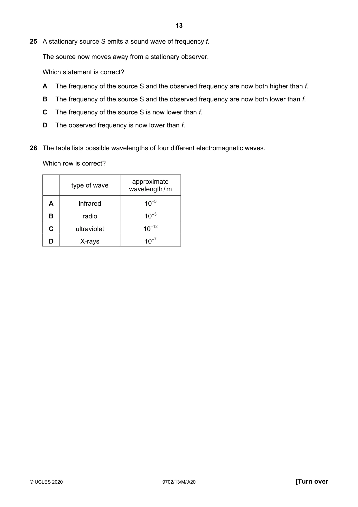 Cambridge A Level Physics 9702 2020 May/June Paper 1 · Variant 3 question paper, page 13 of 24