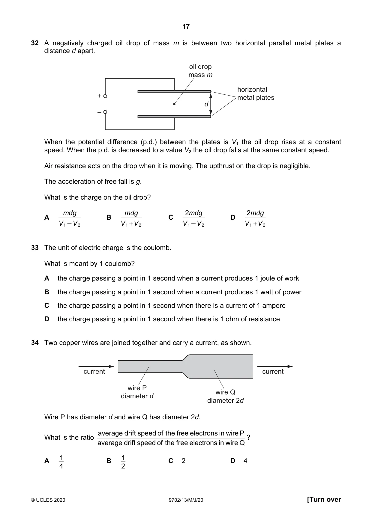 Cambridge A Level Physics 9702 2020 May/June Paper 1 · Variant 3 question paper, page 17 of 24