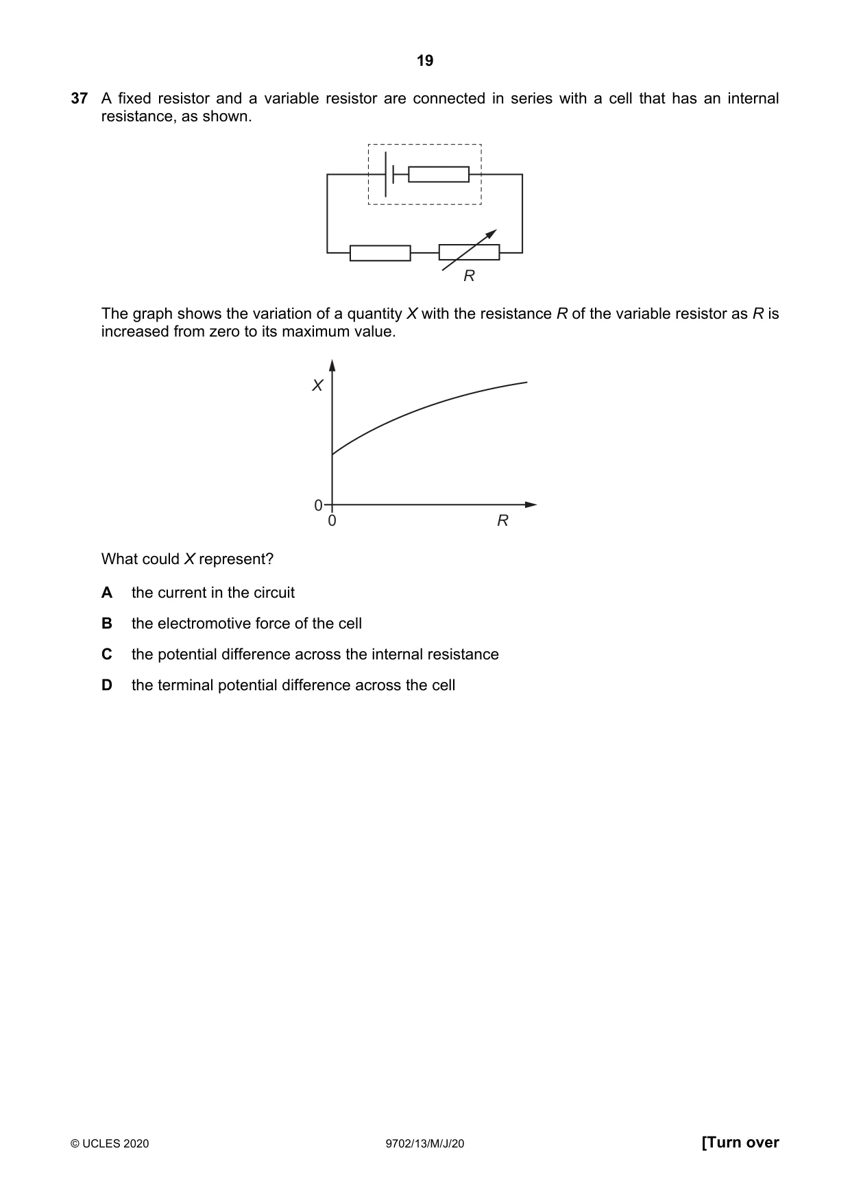 Cambridge A Level Physics 9702 2020 May/June Paper 1 · Variant 3 question paper, page 19 of 24