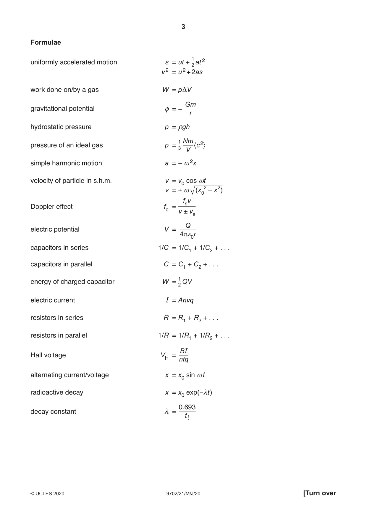 Cambridge A Level Physics 9702 2020 May/June Paper 2 · Variant 1 question paper, page 3 of 16