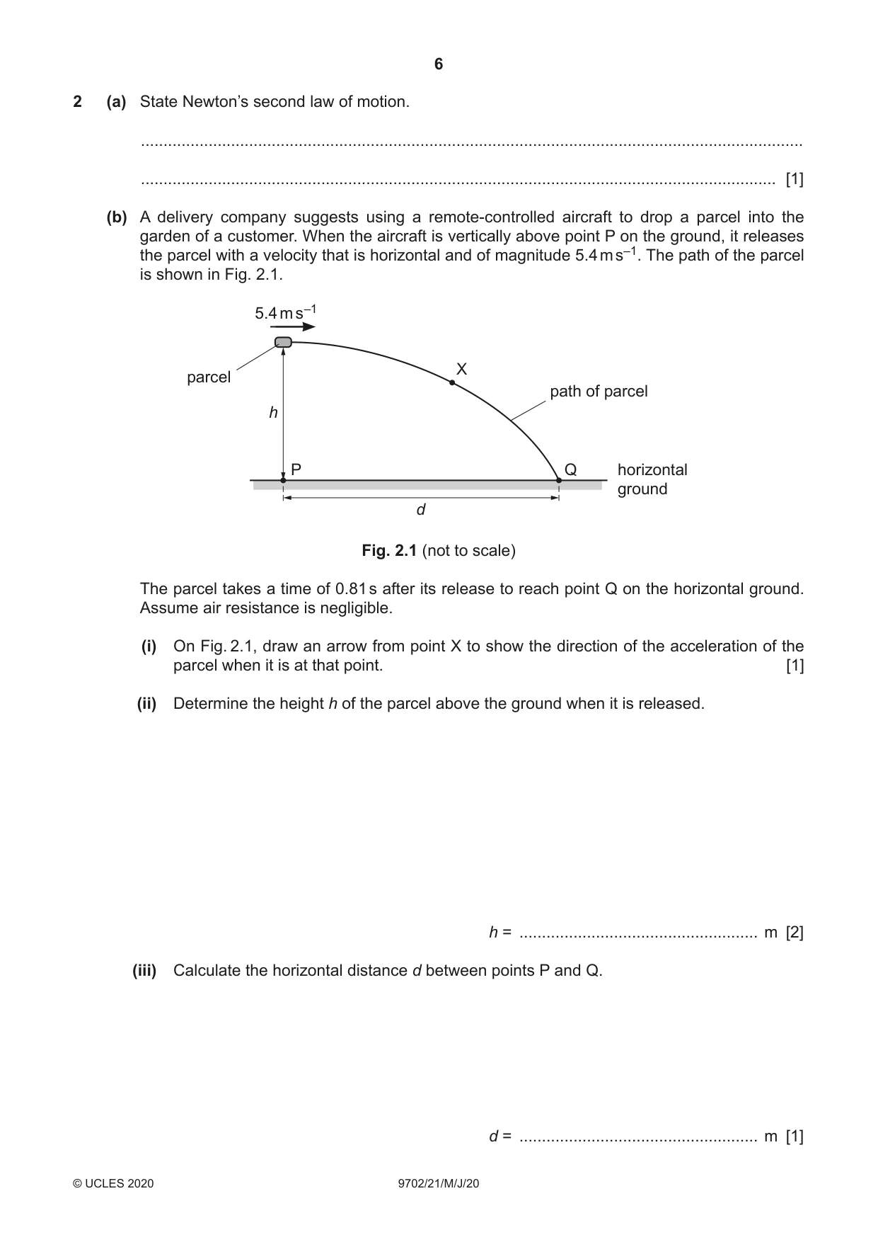 Cambridge A Level Physics 9702 2020 May/June Paper 2 · Variant 1 question paper, page 6 of 16
