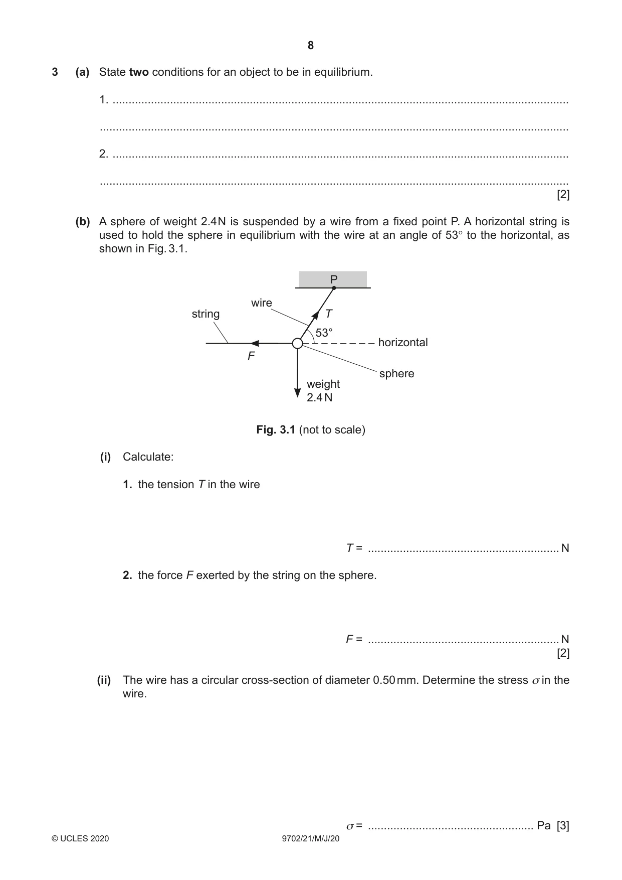 Cambridge A Level Physics 9702 2020 May/June Paper 2 · Variant 1 question paper, page 8 of 16