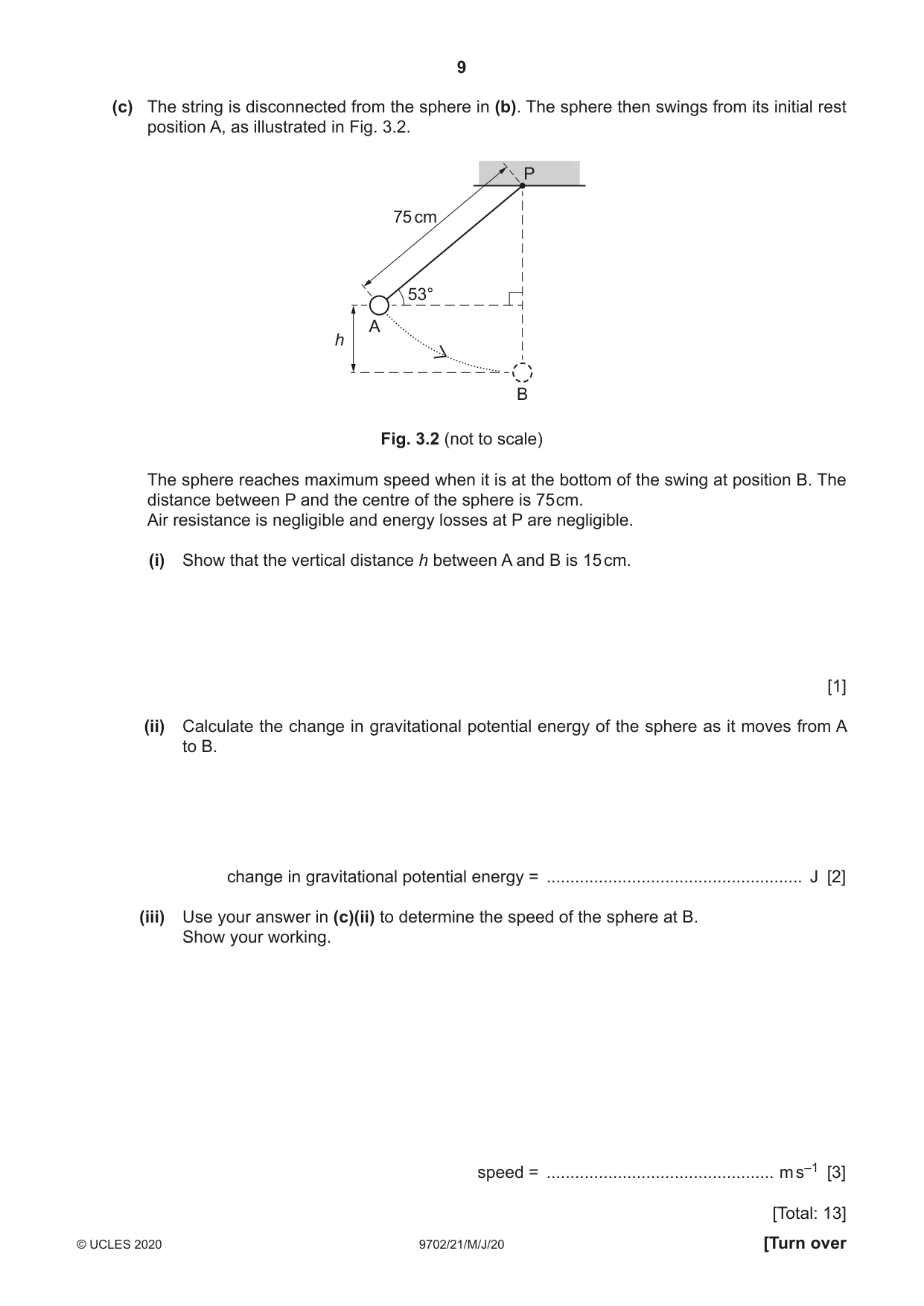 Cambridge A Level Physics 9702 2020 May/June Paper 2 · Variant 1 question paper, page 9 of 16