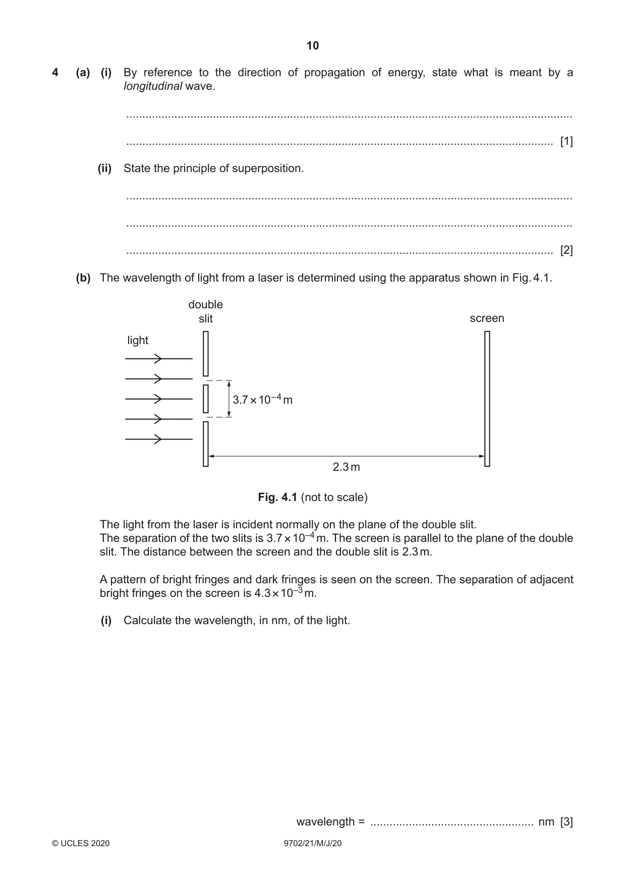 Cambridge A Level Physics 9702 2020 May/June Paper 2 · Variant 1 question paper, page 10 of 16