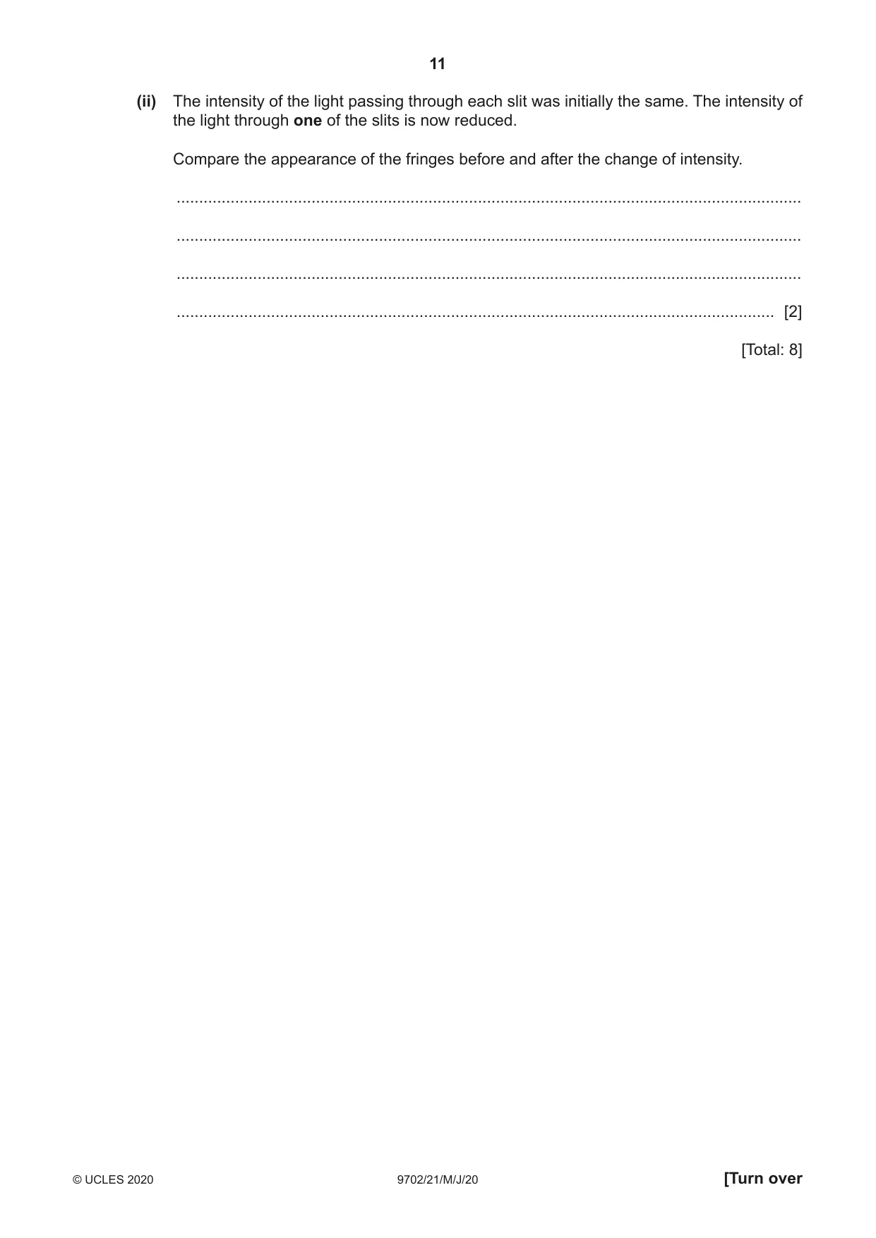 Cambridge A Level Physics 9702 2020 May/June Paper 2 · Variant 1 question paper, page 11 of 16