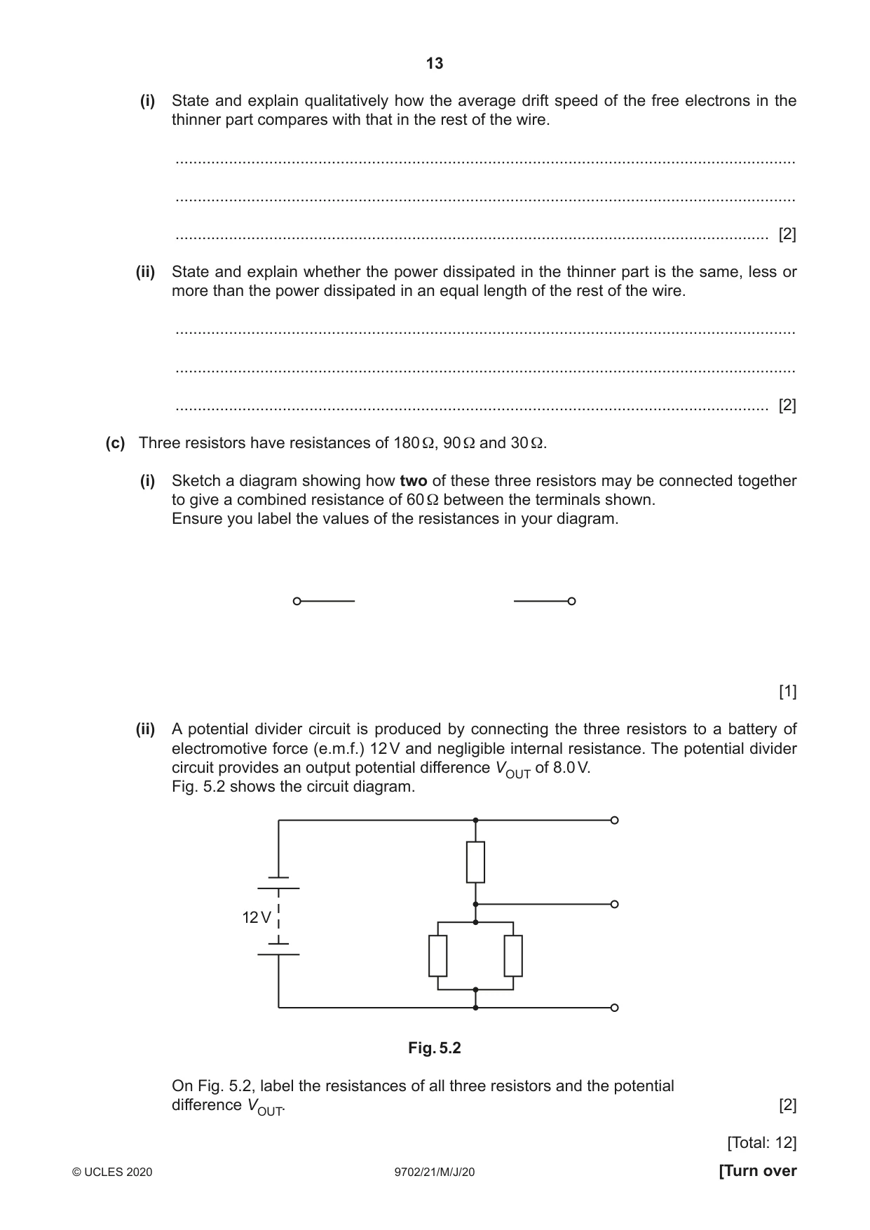 Cambridge A Level Physics 9702 2020 May/June Paper 2 · Variant 1 question paper, page 13 of 16