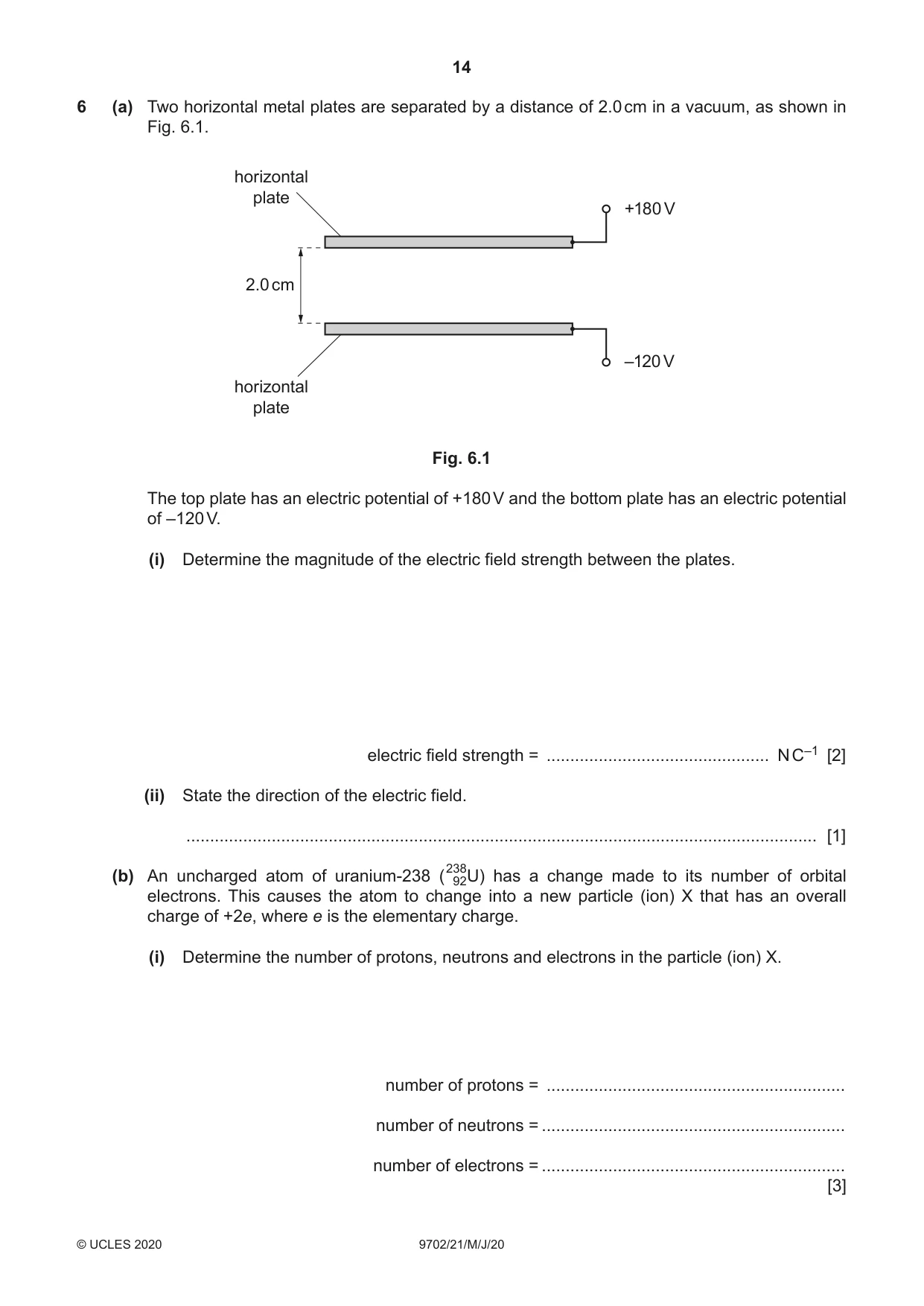 Cambridge A Level Physics 9702 2020 May/June Paper 2 · Variant 1 question paper, page 14 of 16