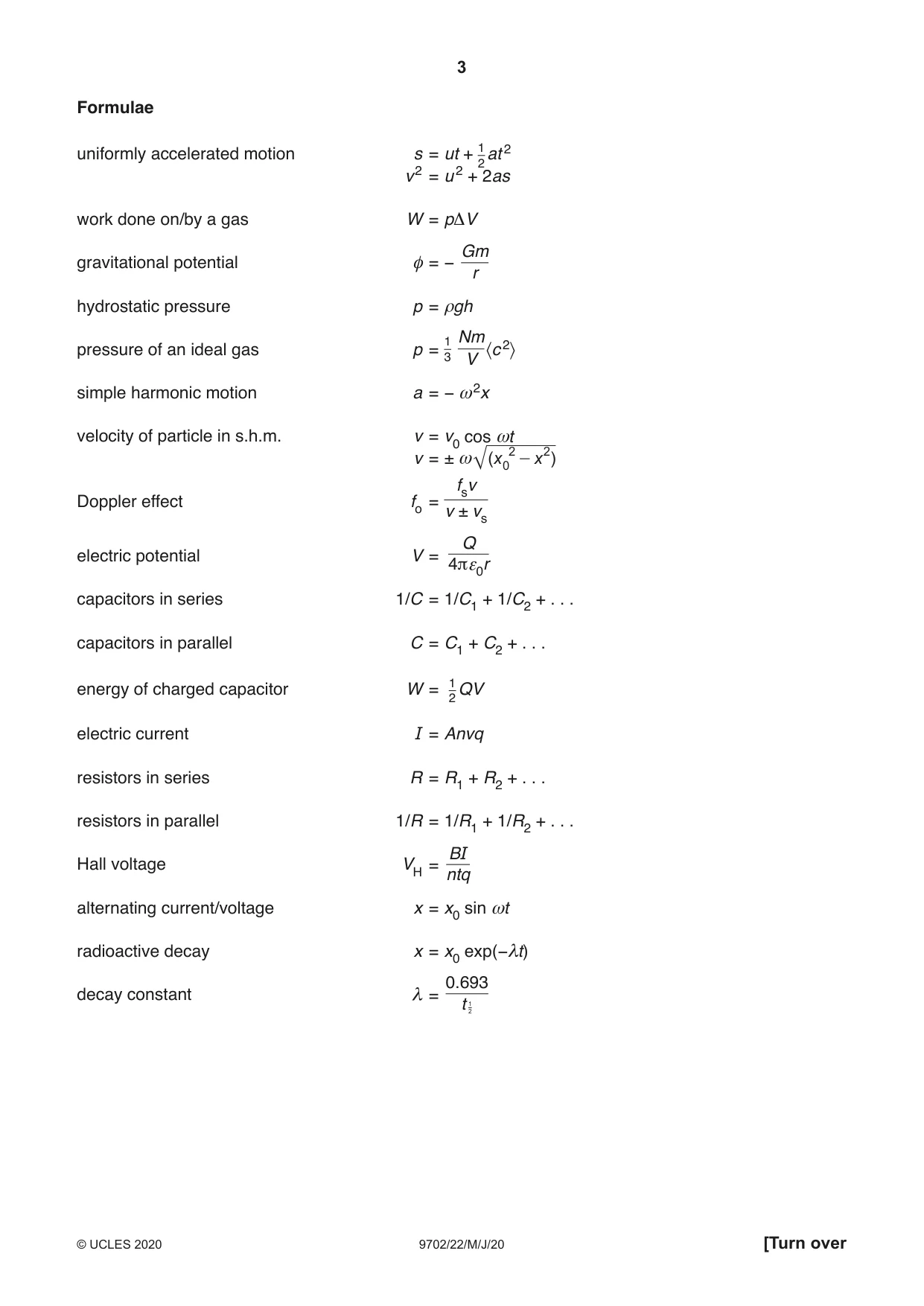 Cambridge A Level Physics 9702 2020 May/June Paper 2 · Variant 2 question paper, page 3 of 16