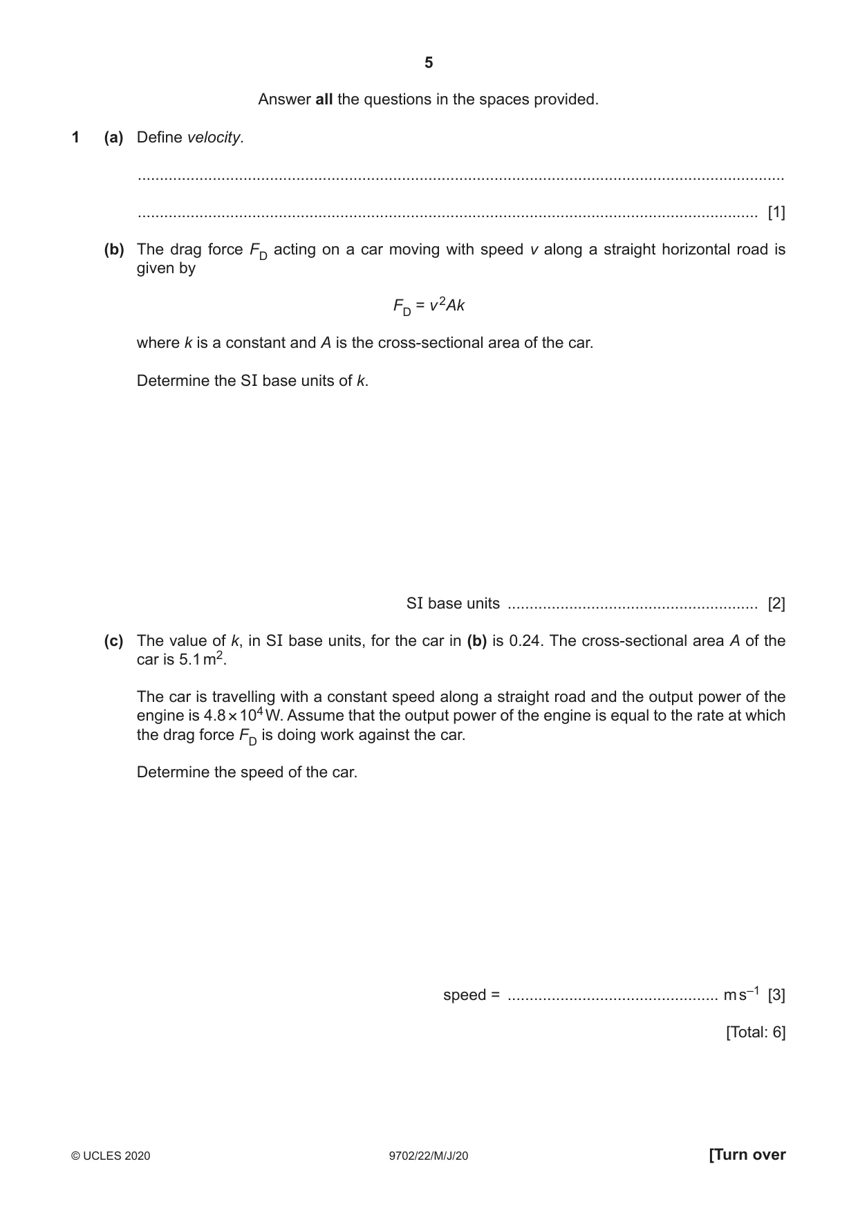 Cambridge A Level Physics 9702 2020 May/June Paper 2 · Variant 2 question paper, page 5 of 16
