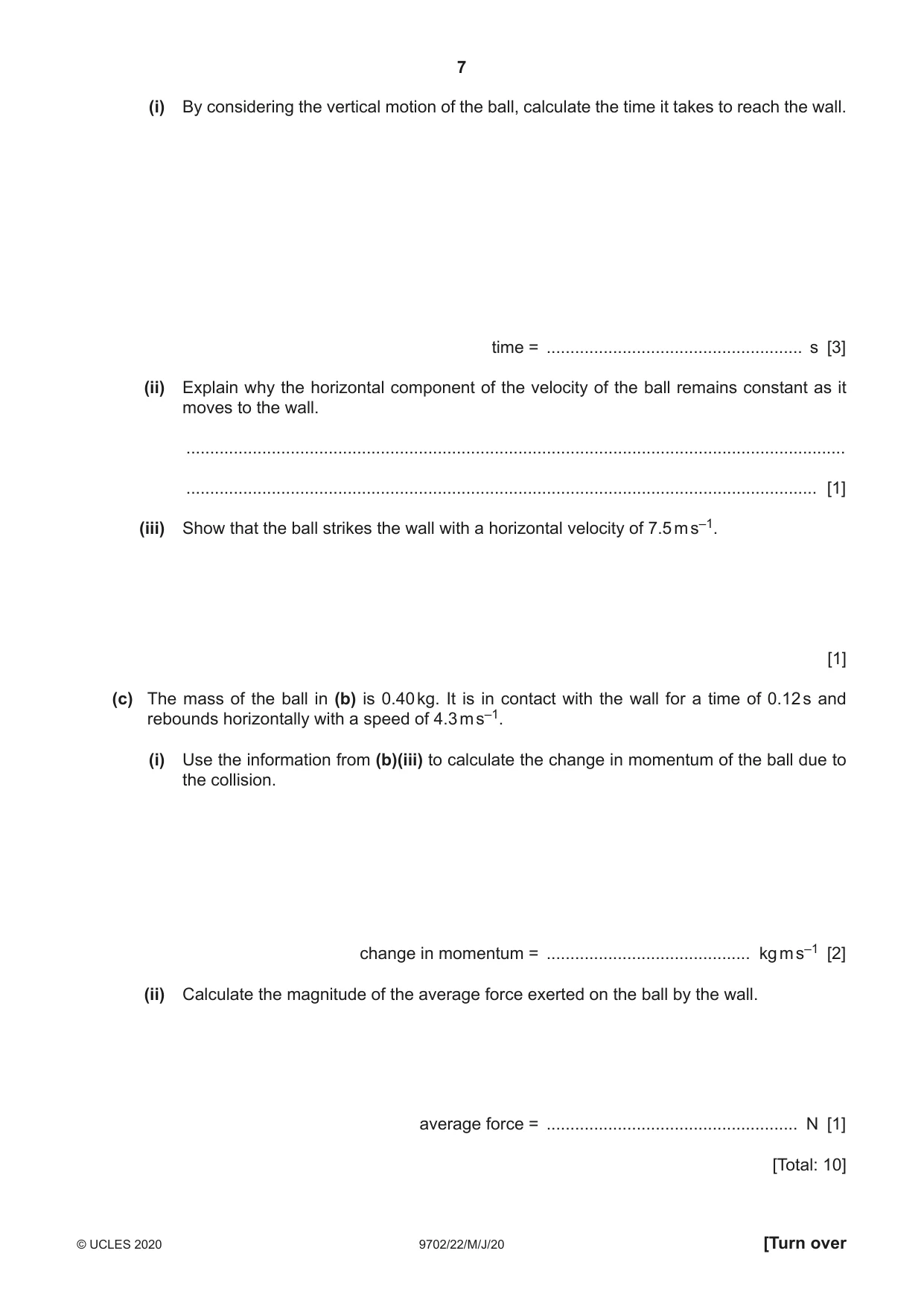 Cambridge A Level Physics 9702 2020 May/June Paper 2 · Variant 2 question paper, page 7 of 16
