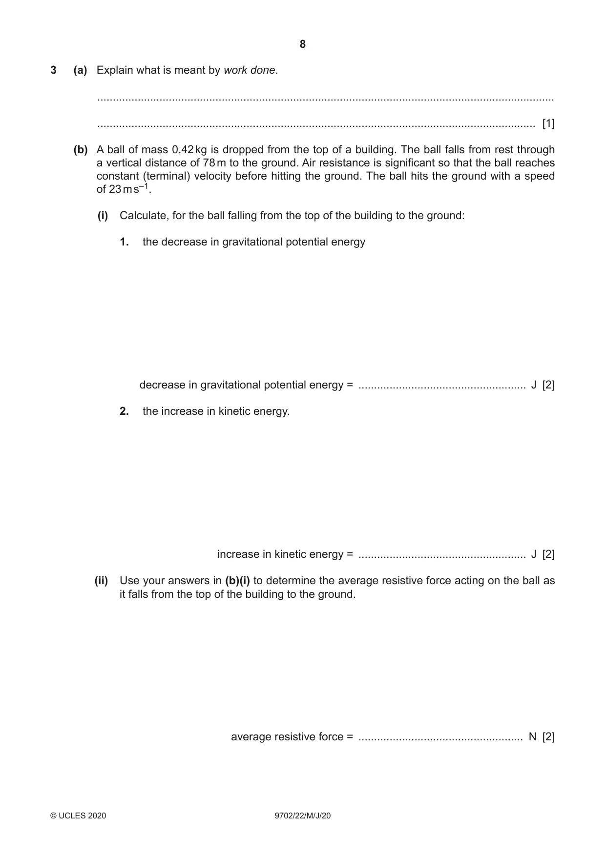 Cambridge A Level Physics 9702 2020 May/June Paper 2 · Variant 2 question paper, page 8 of 16