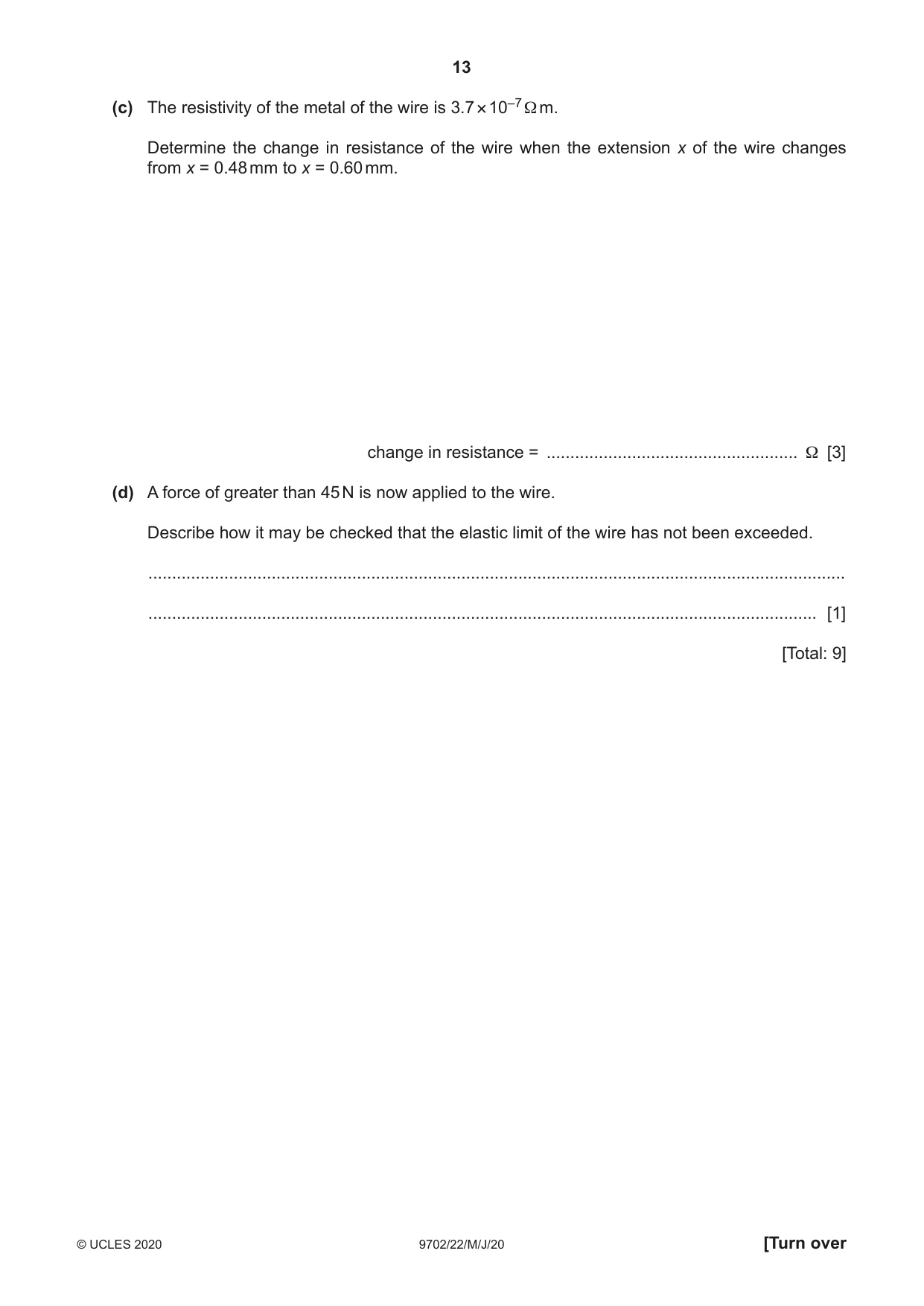 Cambridge A Level Physics 9702 2020 May/June Paper 2 · Variant 2 question paper, page 13 of 16