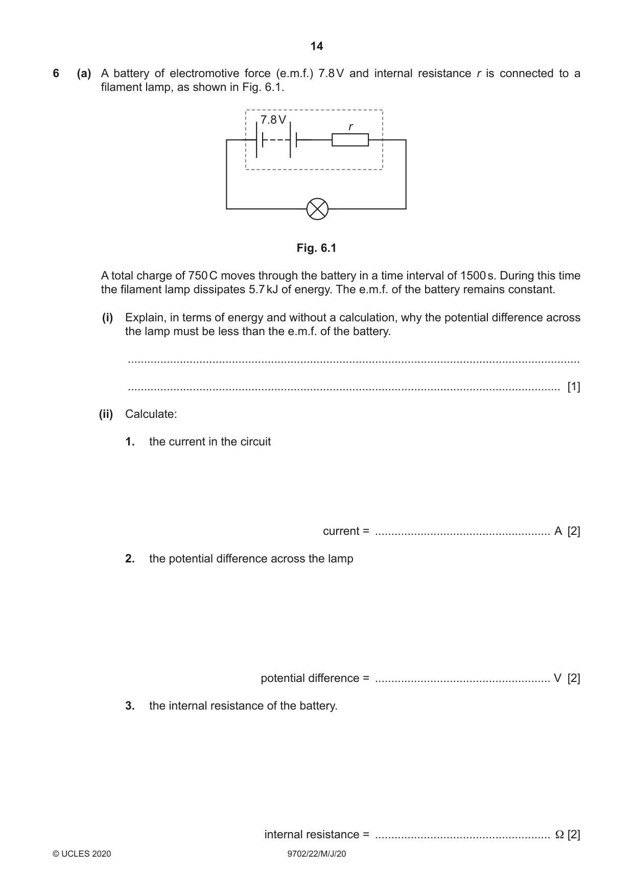 Cambridge A Level Physics 9702 2020 May/June Paper 2 · Variant 2 question paper, page 14 of 16