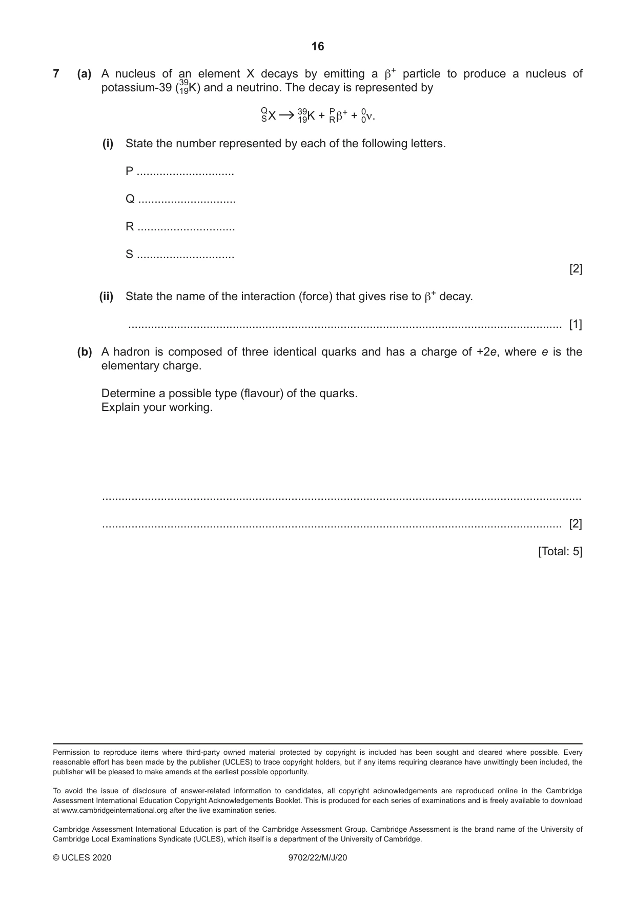Cambridge A Level Physics 9702 2020 May/June Paper 2 · Variant 2 question paper, page 16 of 16