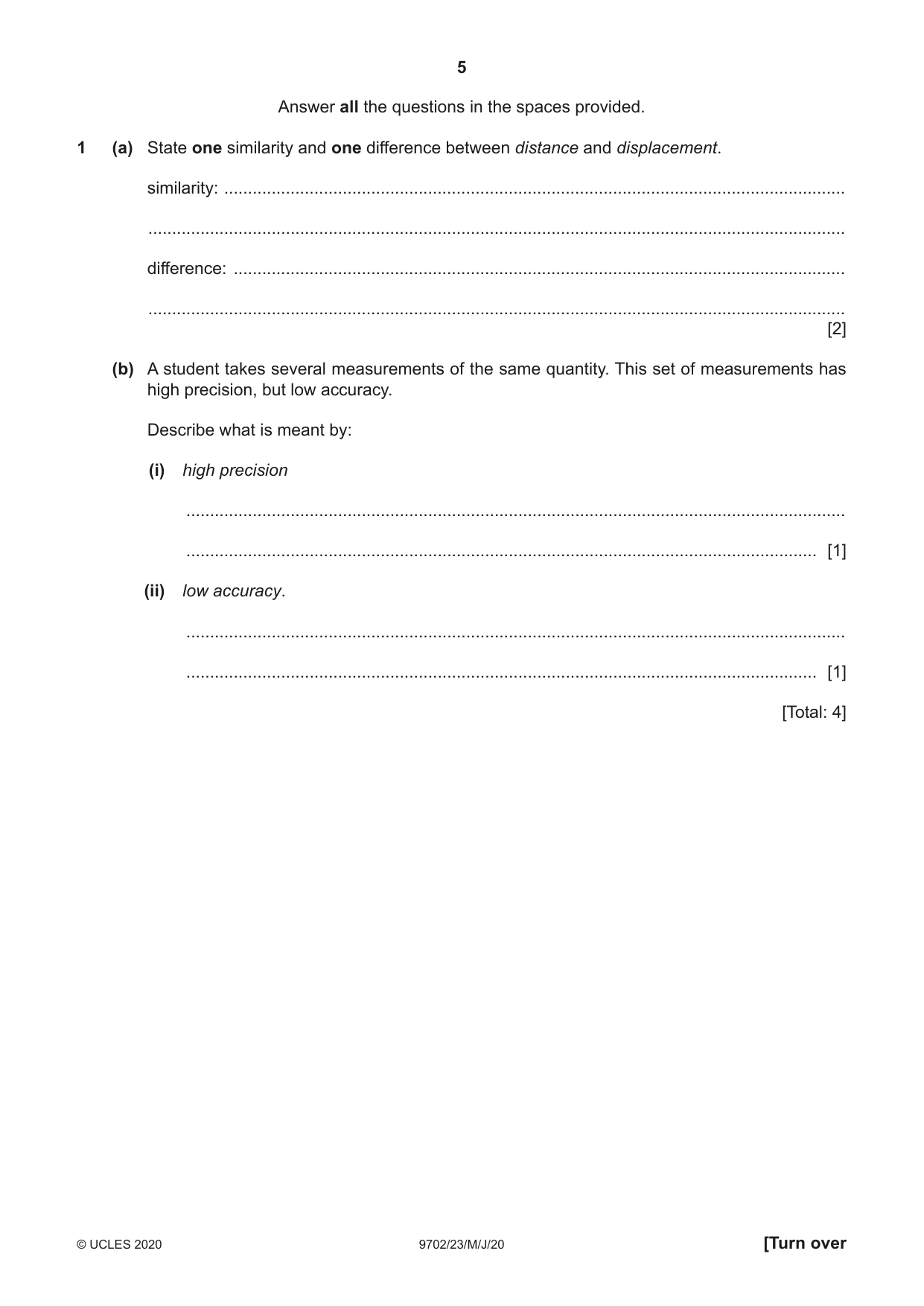 Cambridge A Level Physics 9702 2020 May/June Paper 2 · Variant 3 question paper, page 5 of 16
