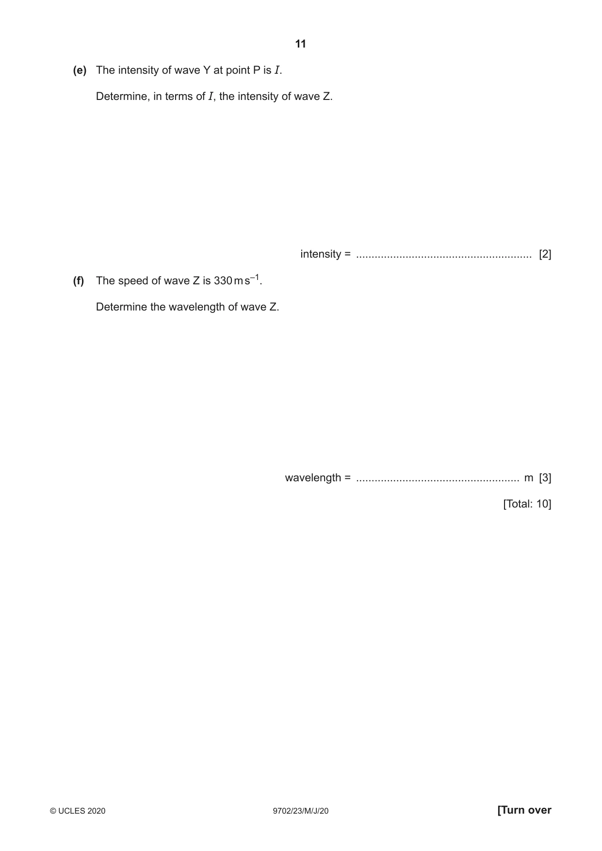 Cambridge A Level Physics 9702 2020 May/June Paper 2 · Variant 3 question paper, page 11 of 16