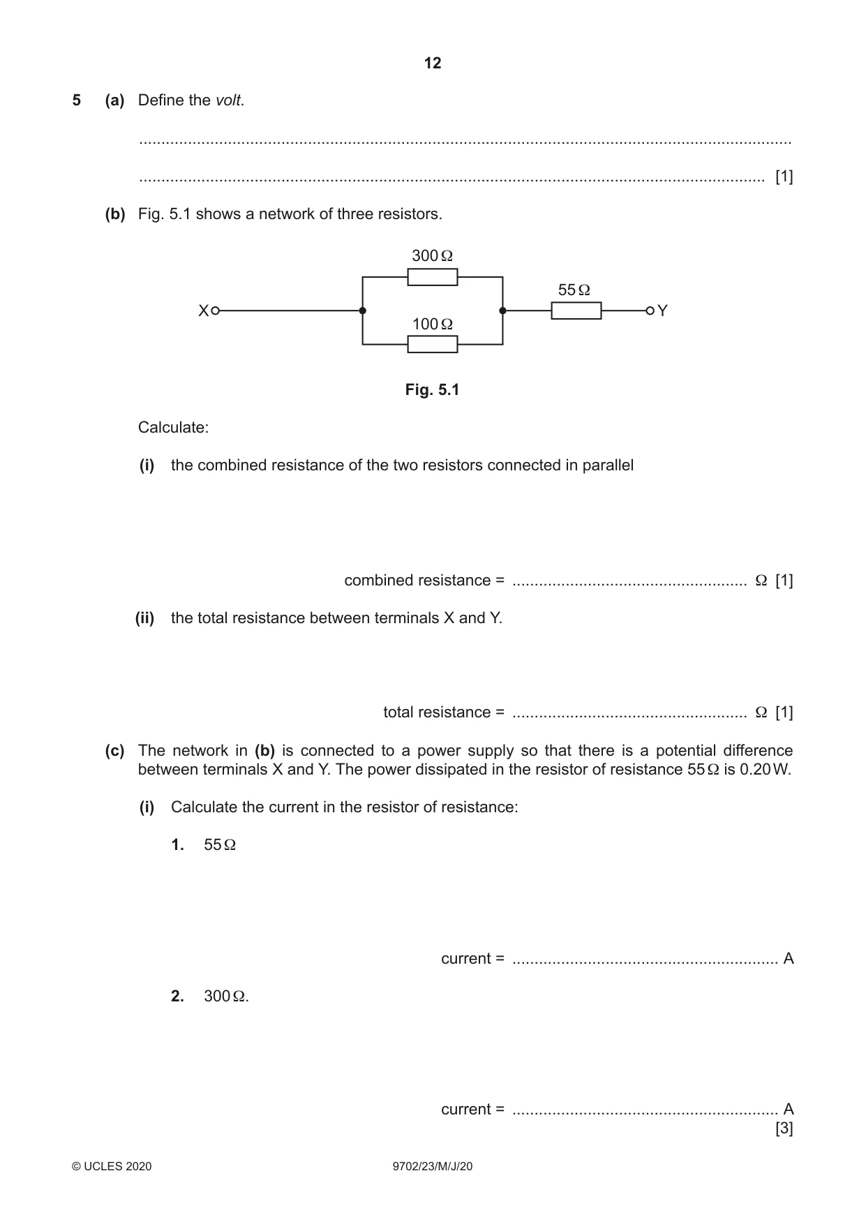 Cambridge A Level Physics 9702 2020 May/June Paper 2 · Variant 3 question paper, page 12 of 16