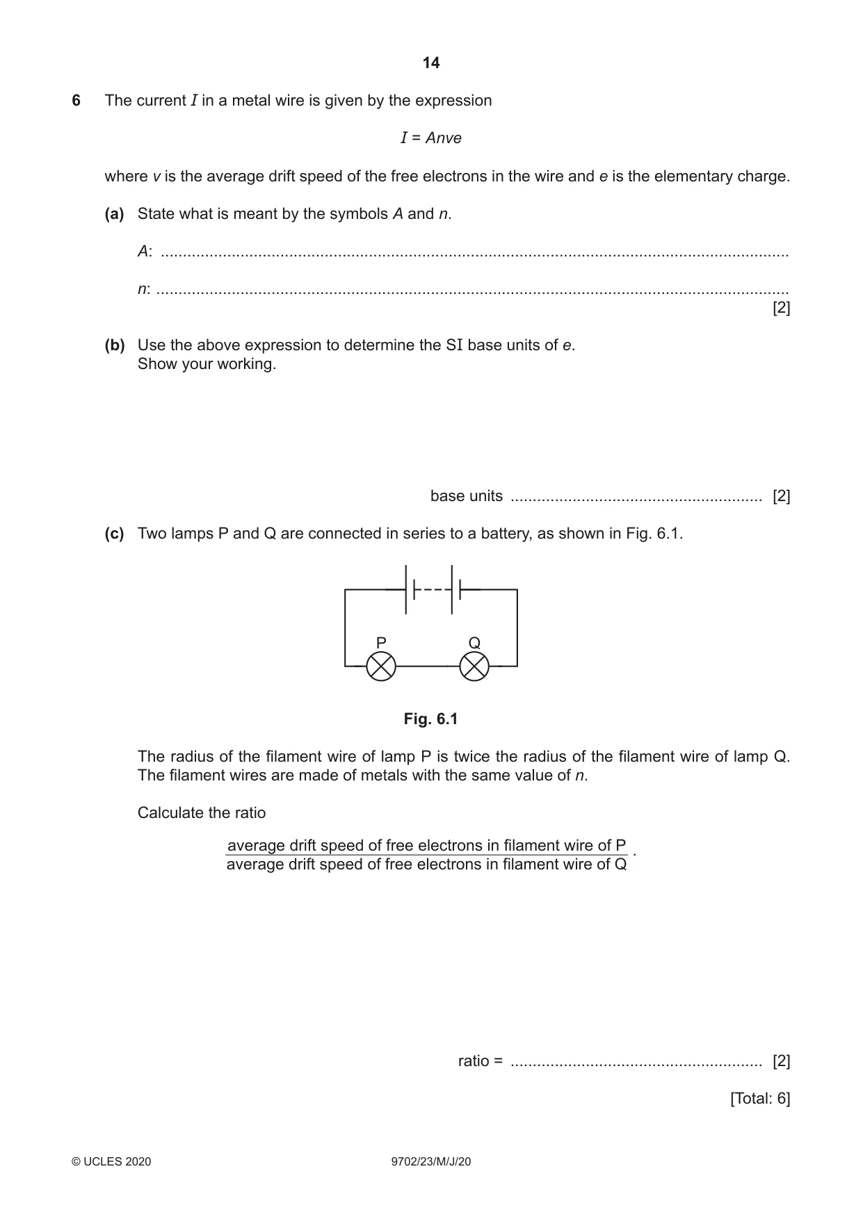 Cambridge A Level Physics 9702 2020 May/June Paper 2 · Variant 3 question paper, page 14 of 16