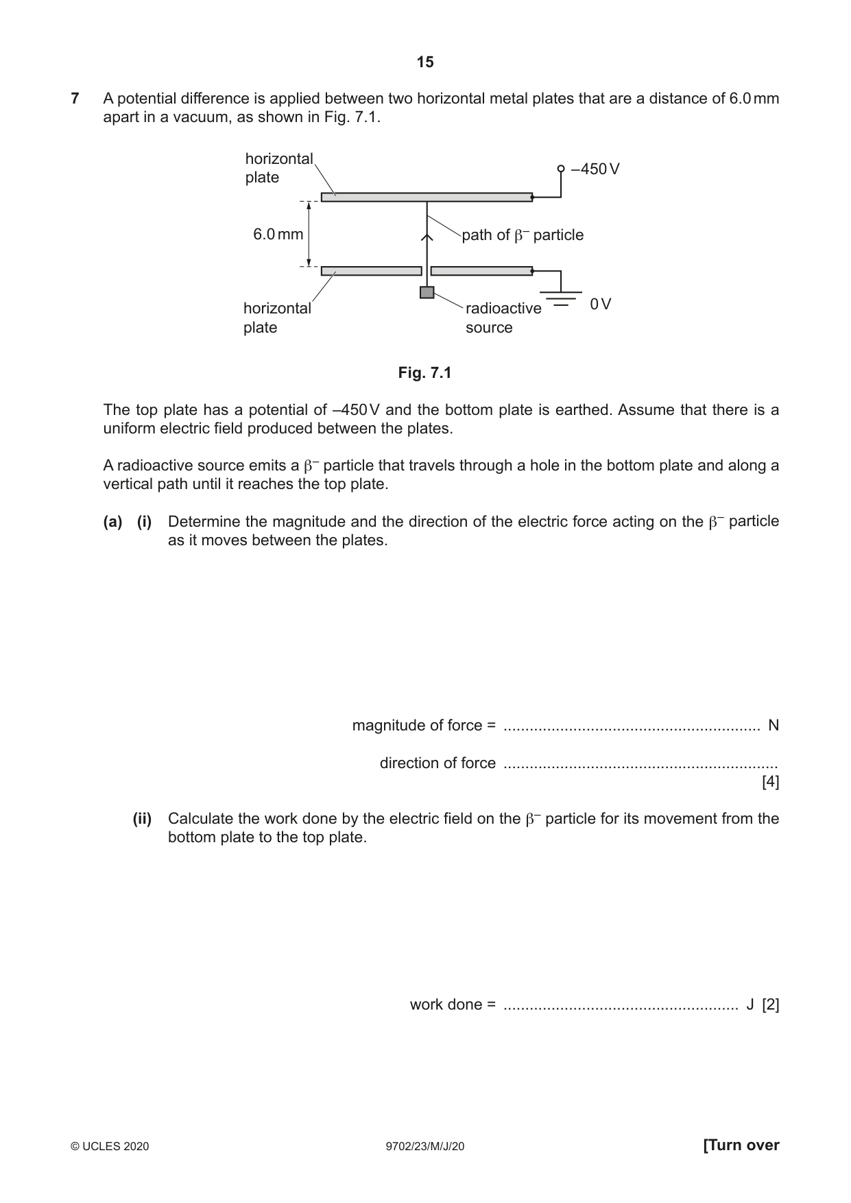 Cambridge A Level Physics 9702 2020 May/June Paper 2 · Variant 3 question paper, page 15 of 16