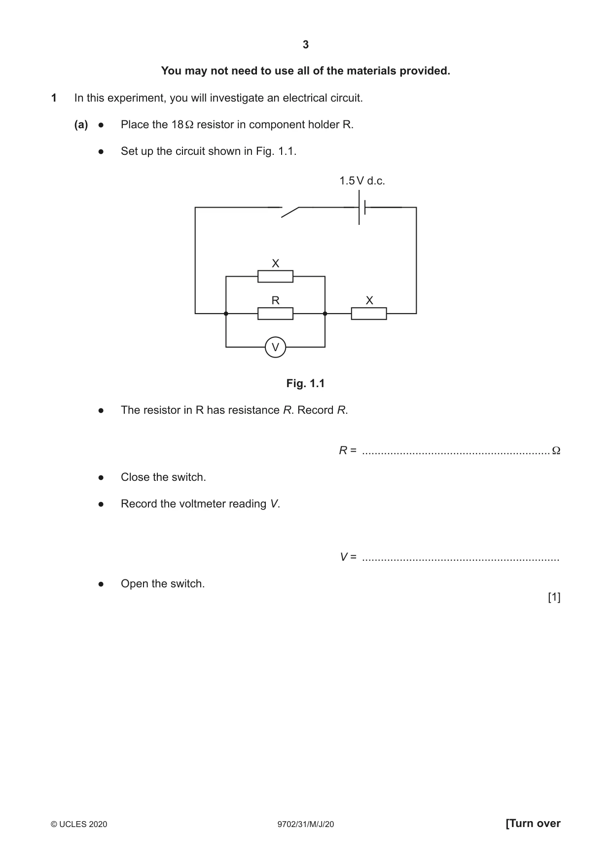 Cambridge A Level Physics 9702 2020 May/June Paper 3 · Variant 1 question paper, page 3 of 12