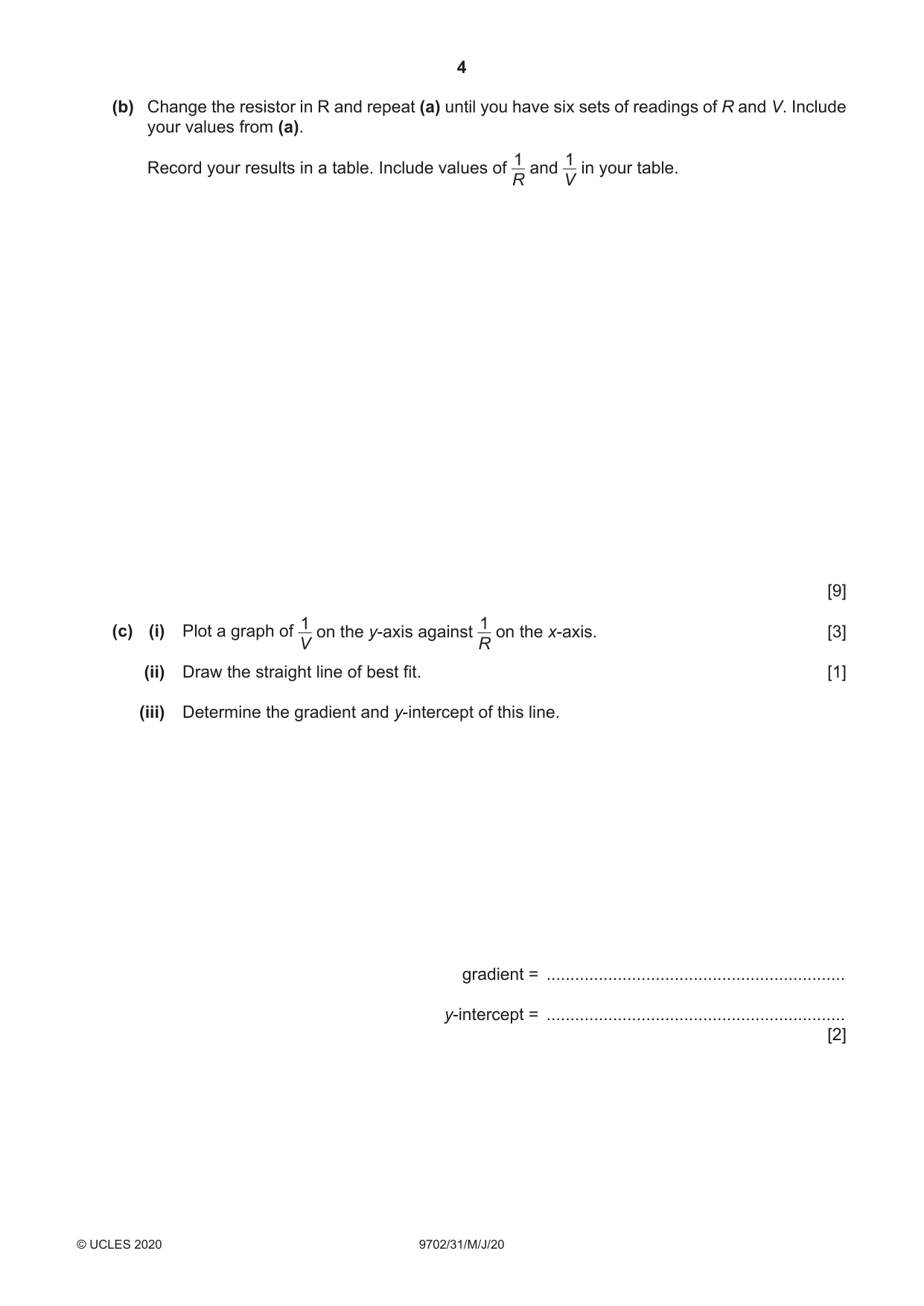 Cambridge A Level Physics 9702 2020 May/June Paper 3 · Variant 1 question paper, page 4 of 12