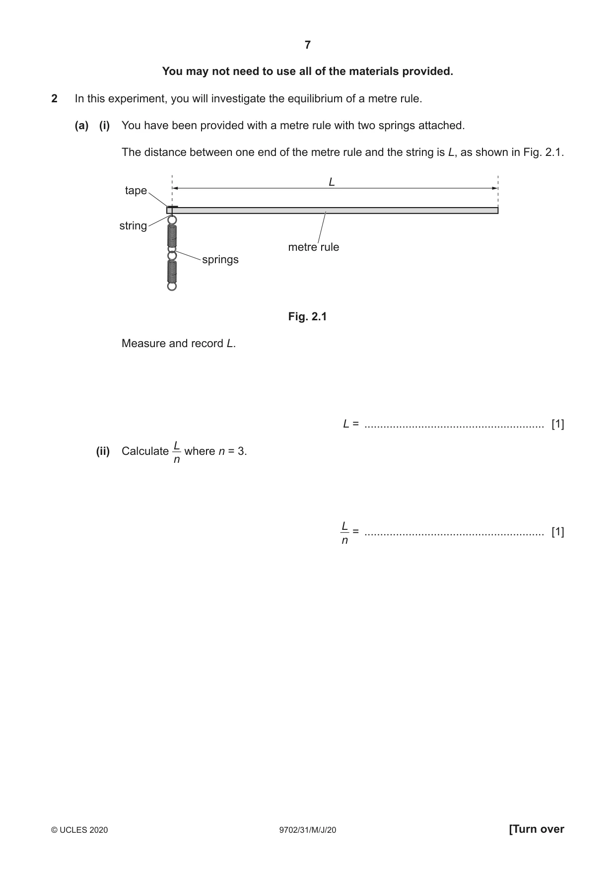 Cambridge A Level Physics 9702 2020 May/June Paper 3 · Variant 1 question paper, page 7 of 12