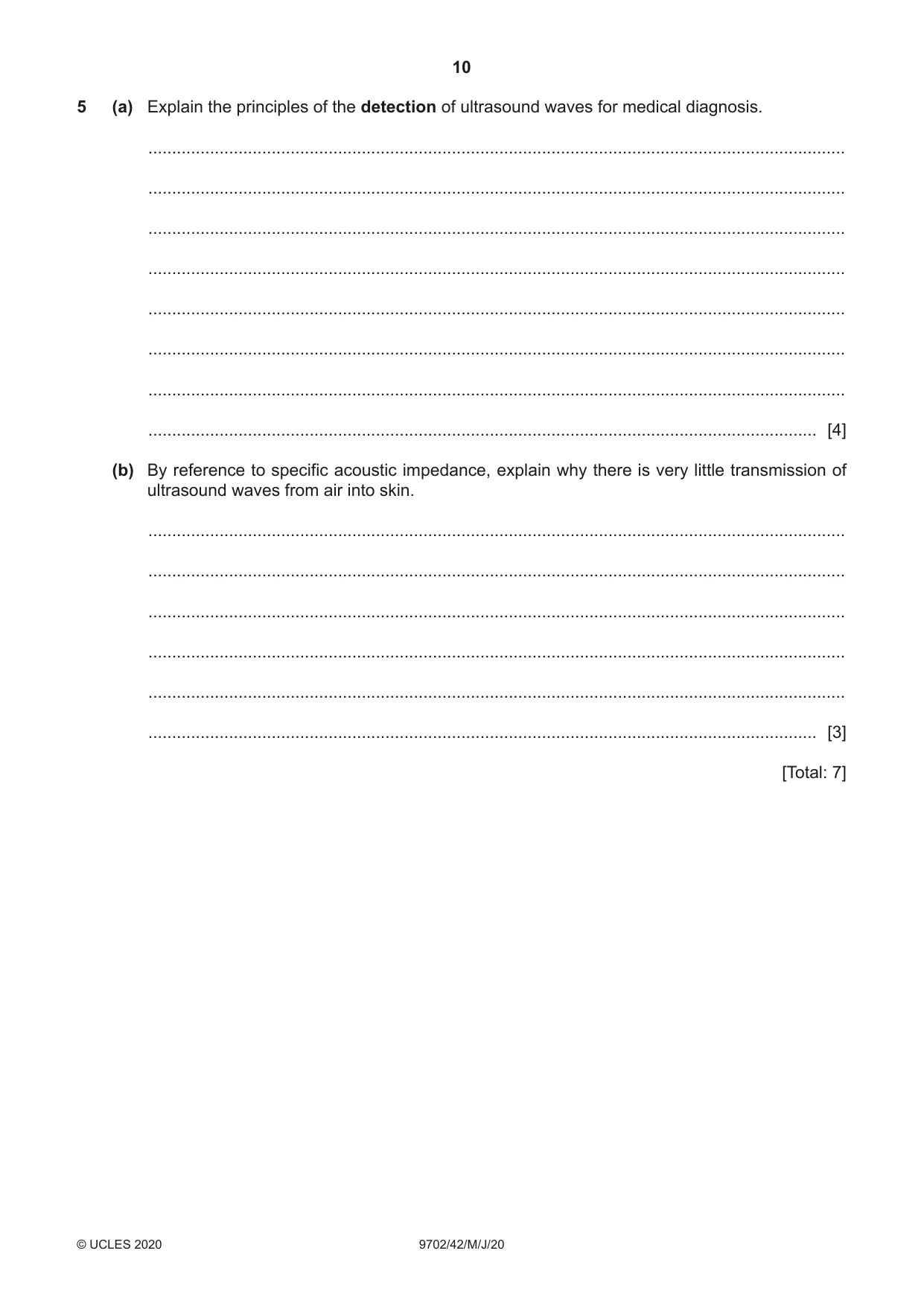 Cambridge A Level Physics 9702 2020 May/June Paper 4 · Variant 2 question paper, page 10 of 20