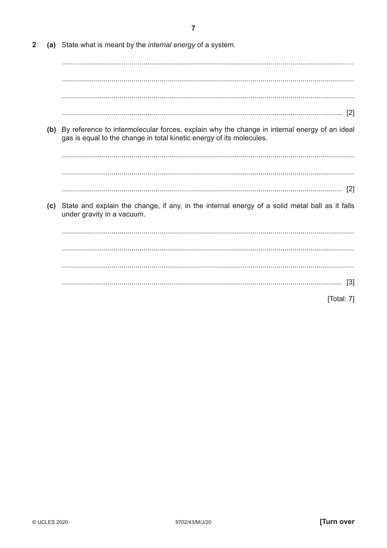 Cambridge A Level Physics 9702 2020 May/June Paper 4 · Variant 3 question paper, page 7 of 28