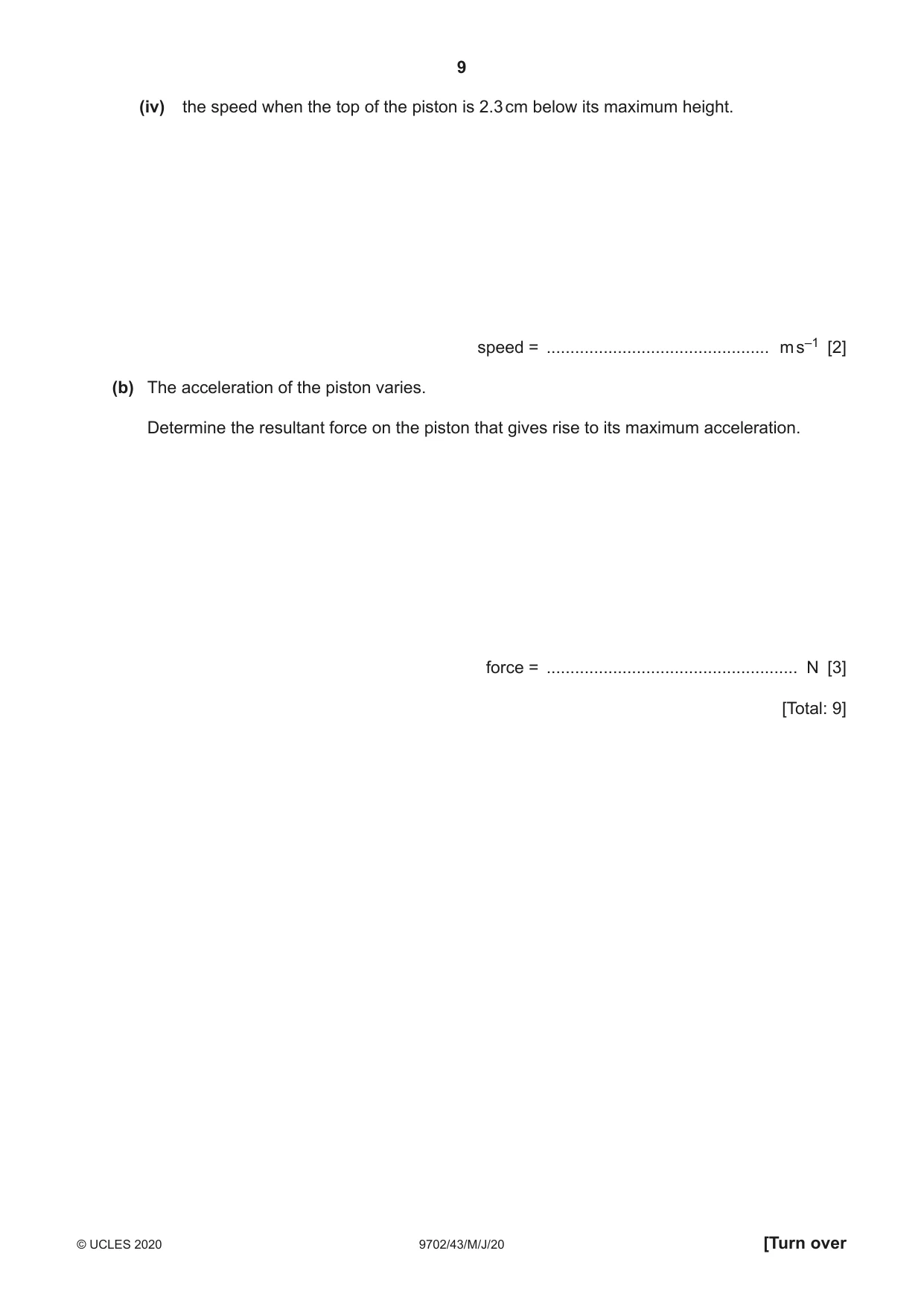 Cambridge A Level Physics 9702 2020 May/June Paper 4 · Variant 3 question paper, page 9 of 28