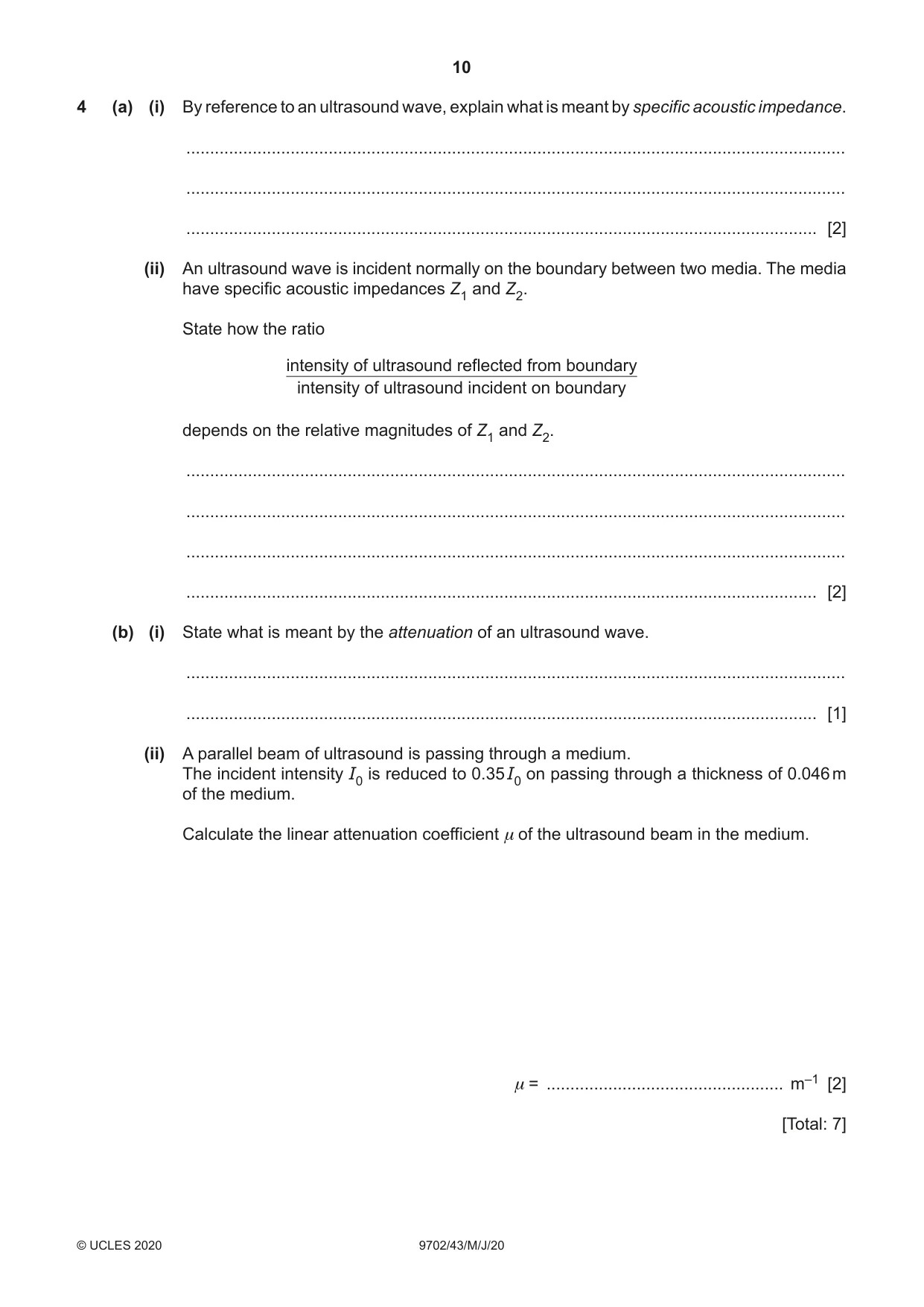 Cambridge A Level Physics 9702 2020 May/June Paper 4 · Variant 3 question paper, page 10 of 28
