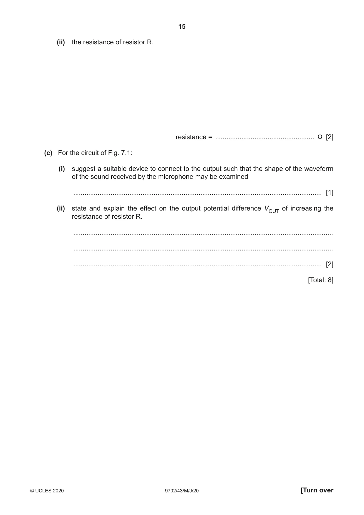 Cambridge A Level Physics 9702 2020 May/June Paper 4 · Variant 3 question paper, page 15 of 28