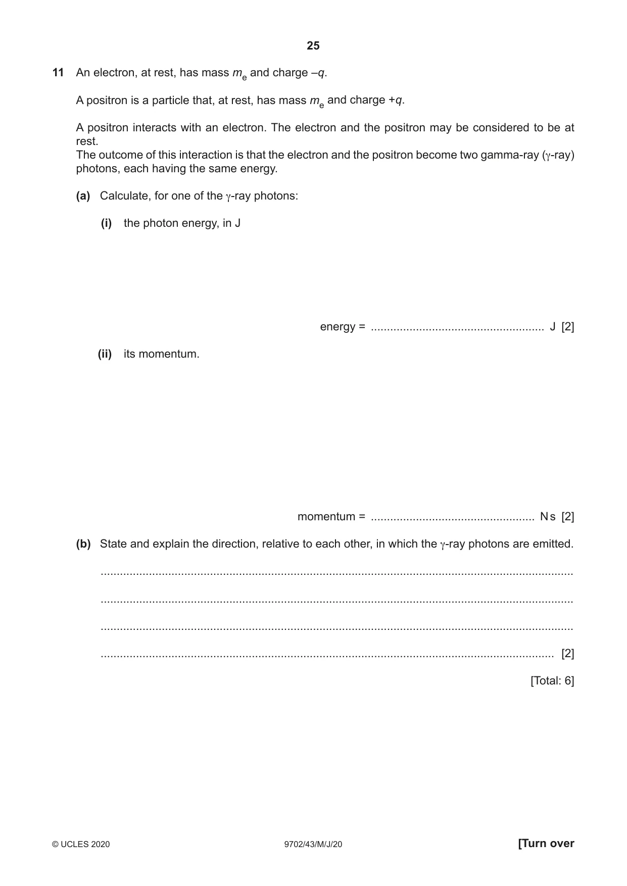 Cambridge A Level Physics 9702 2020 May/June Paper 4 · Variant 3 question paper, page 25 of 28
