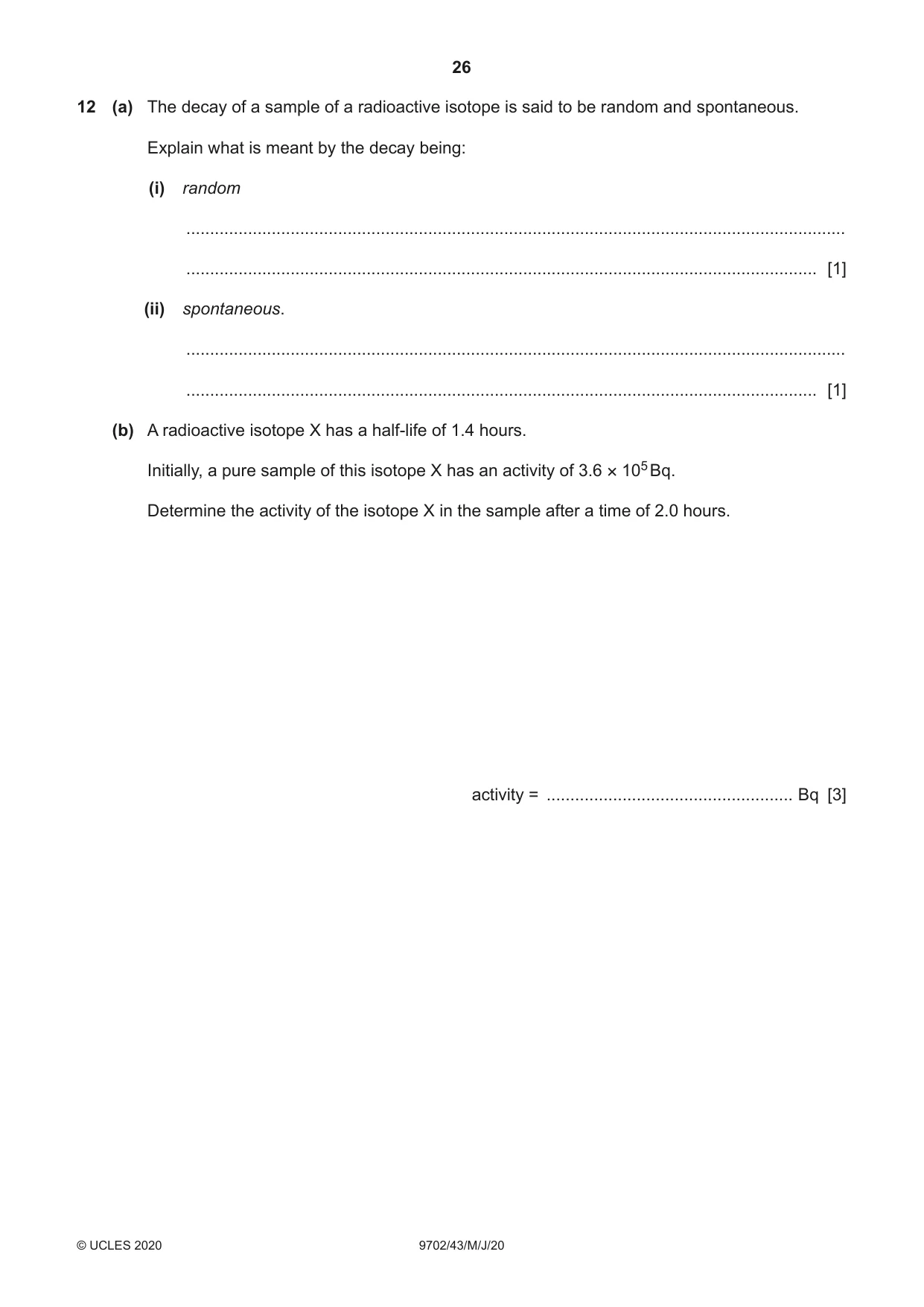 Cambridge A Level Physics 9702 2020 May/June Paper 4 · Variant 3 question paper, page 26 of 28